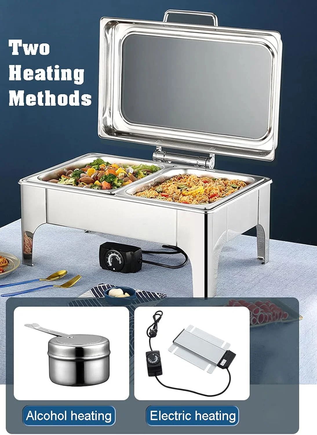 گرم نگهدارنده غذا، سینی گرم برقی استیل برای بوفه، گرمکن غذا برای گرم نگه داشتن غذا، گرمایش الکتریکی + گرمایش الکلی