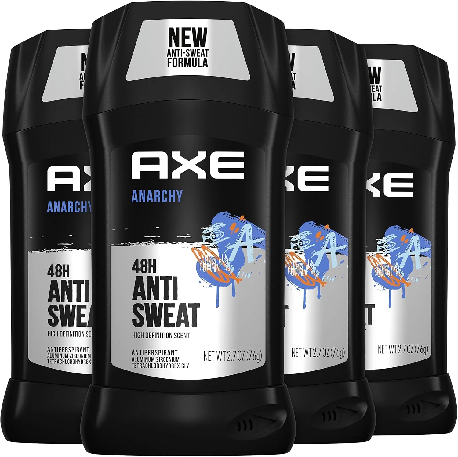 استیک ضد تعریق مردانه AXE، محافظت 48 ساعته در برابر عرق و بو برای طراوت ماندگار، دئودورانت مردانه انار سیاه و چوب صندل آنارکی 76 گرم، بسته 4 عددی