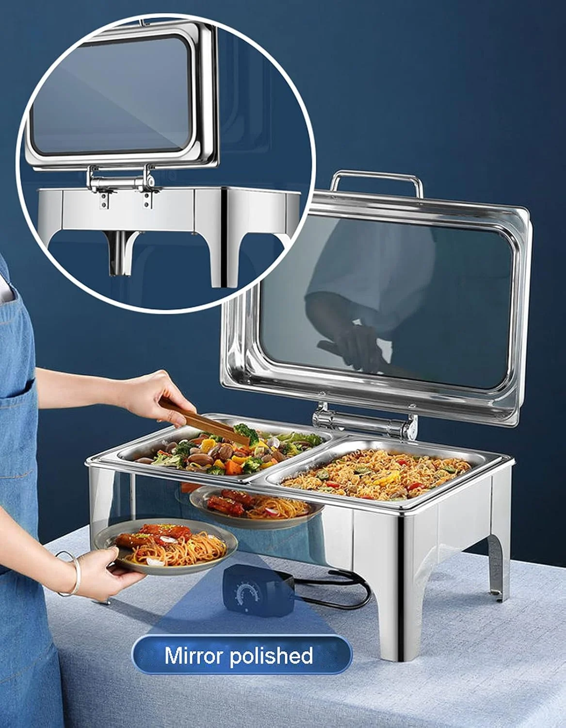 گرم نگهدارنده غذا، سینی گرم برقی استیل برای بوفه، گرمکن غذا برای گرم نگه داشتن غذا، گرمایش الکتریکی + گرمایش الکلی