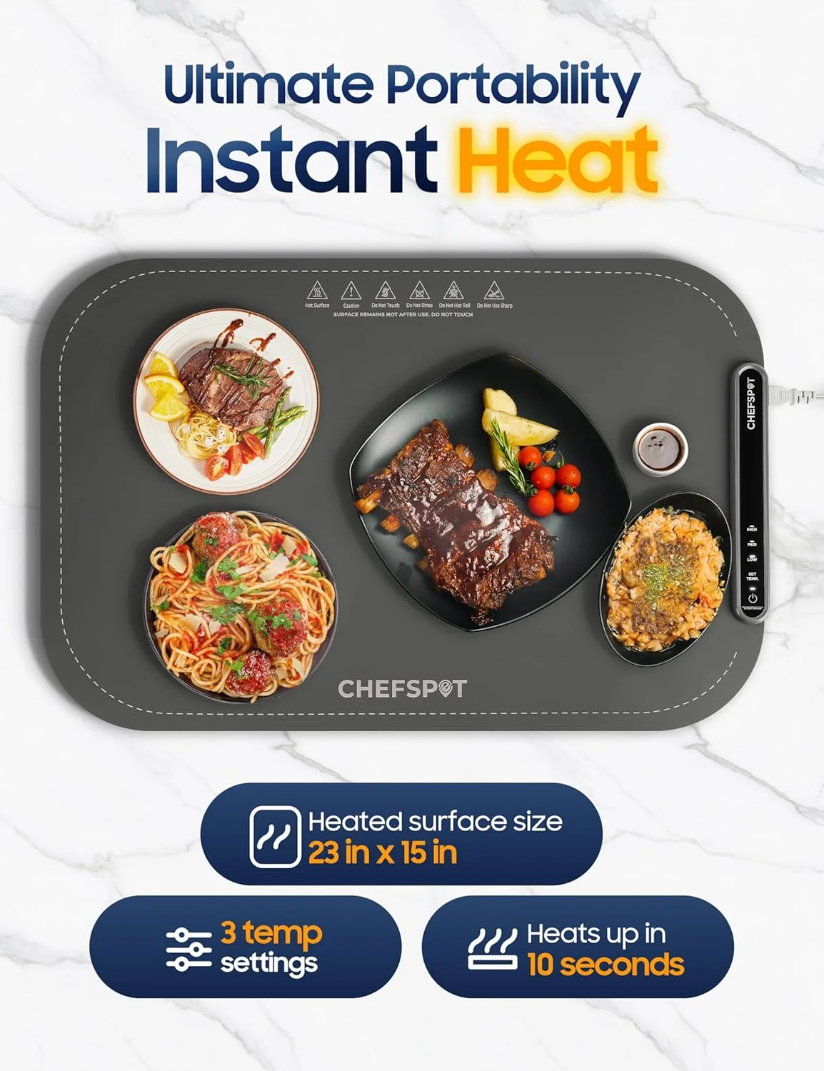 حصیر گرم کننده تاشو غذا CHEFSPOT، سینی بوفه برقی 60x38 سانتیمتری با 3 تنظیمات حرارتی، خاموش شدن خودکار، صفحه گرم نگهدارنده قابل حمل برای مهمانیها، روی میز و پذیرایی، تمیز کردن آسان، با کیف حمل - خاکستری حصیر گرم کننده تاشو غذا CHEFSPOT، سینی بوفه برقی 60x38 سانتیمتری با 3 تنظیمات حرارتی، خاموش شدن خودکار، صفحه گرم نگهدارنده قابل حمل برای مهمانیها، روی میز و پذیرایی، تمیز کردن آسان، با کیف حمل - خاکستری