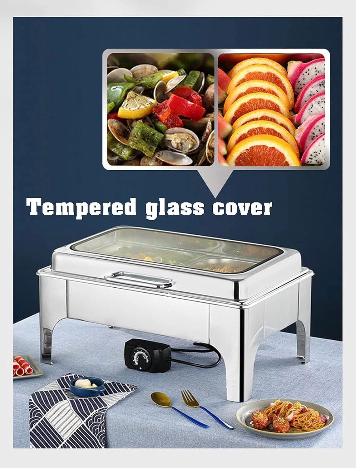 گرم نگهدارنده غذا، سینی گرم برقی استیل برای بوفه، گرمکن غذا برای گرم نگه داشتن غذا، گرمایش الکتریکی + گرمایش الکلی