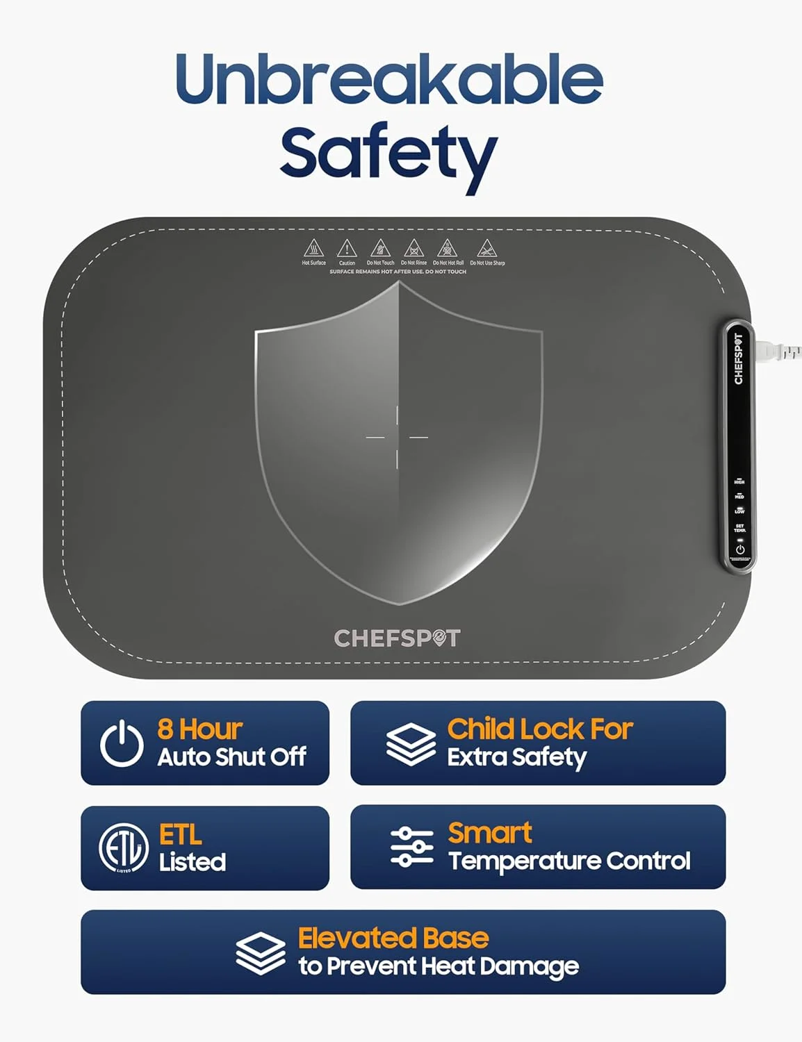 حصیر گرم کننده تاشو غذا CHEFSPOT، سینی بوفه برقی 60x38 سانتیمتری با 3 تنظیمات حرارتی، خاموش شدن خودکار، صفحه گرم نگهدارنده قابل حمل برای مهمانیها، روی میز و پذیرایی، تمیز کردن آسان، با کیف حمل - خاکستری حصیر گرم کننده تاشو غذا CHEFSPOT، سینی بوفه برقی 60x38 سانتیمتری با 3 تنظیمات حرارتی، خاموش شدن خودکار، صفحه گرم نگهدارنده قابل حمل برای مهمانیها، روی میز و پذیرایی، تمیز کردن آسان، با کیف حمل - خاکستری