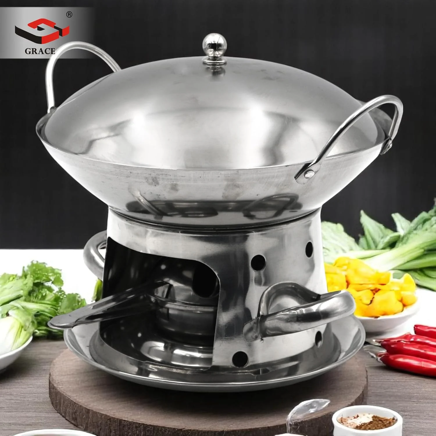 گریس قابلمه استیل چینی هات پات شیشه‌ای شیشه‌شور تک نفره، ظرف گرم نگهدارنده غذا (GR-HP-02)