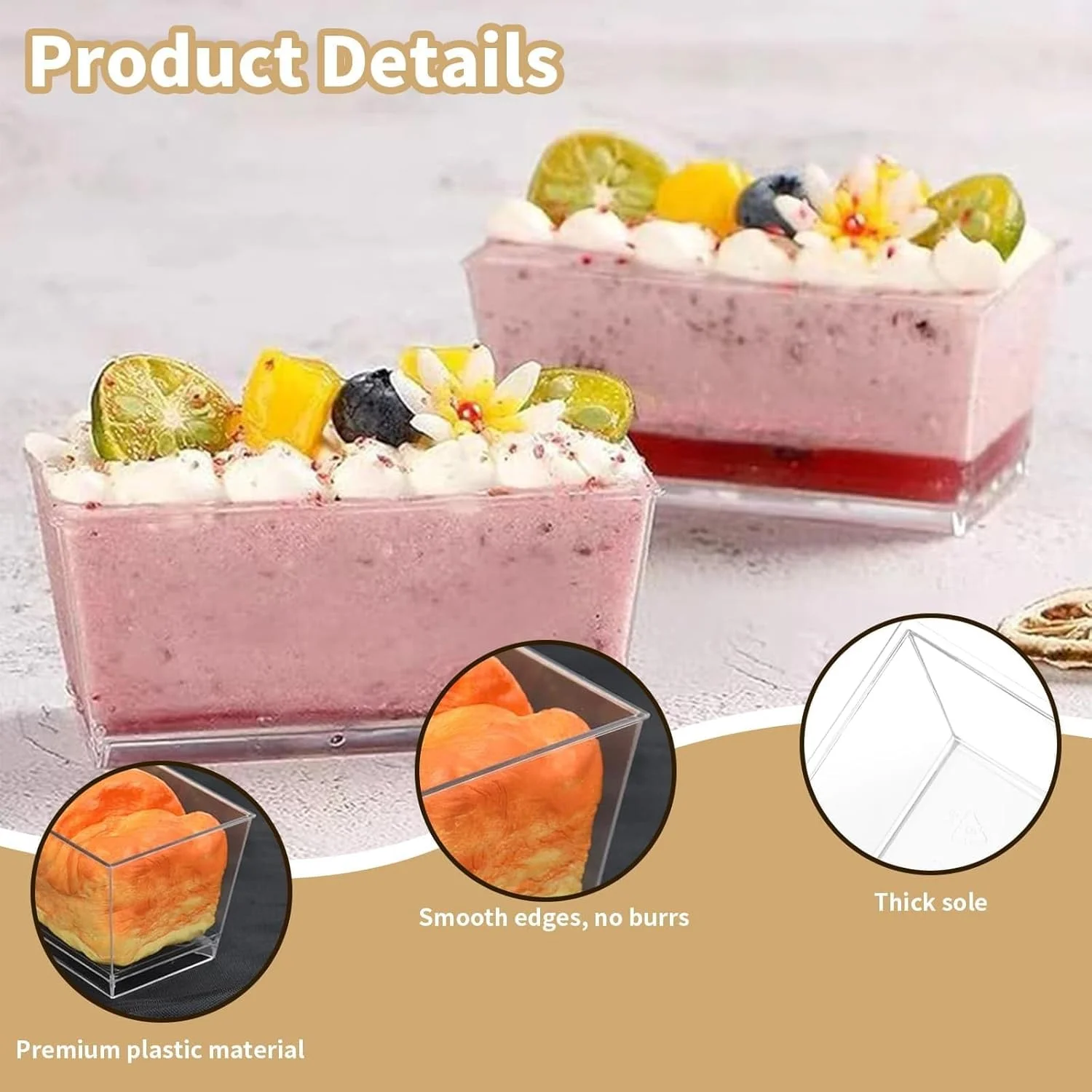 ظروف دسر، 25 عدد ظروف پلاستیکی مربعی شکل چیزکیک، کاسه های سرو مستطیلی شفاف قابل استفاده مجدد با درب و قاشق برای پودینگ، موس، ترایفل، پیش غذا، تنقلات، مهمانی، پذیرایی، 33 * 23.5 * 7.5 سانتی متر