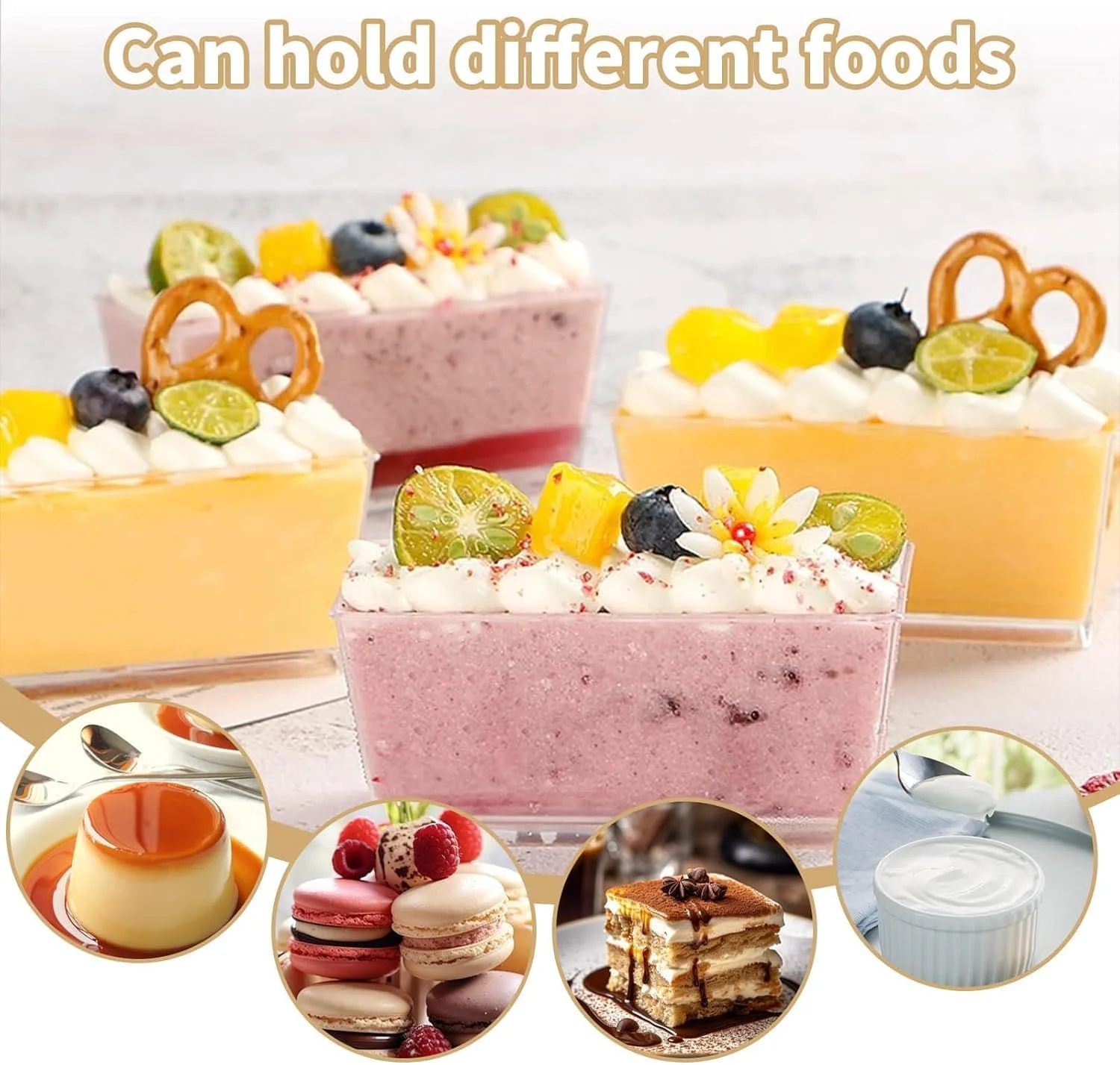 ظروف دسر، 25 عدد ظروف پلاستیکی مربعی شکل چیزکیک، کاسه های سرو مستطیلی شفاف قابل استفاده مجدد با درب و قاشق برای پودینگ، موس، ترایفل، پیش غذا، تنقلات، مهمانی، پذیرایی، 33 * 23.5 * 7.5 سانتی متر