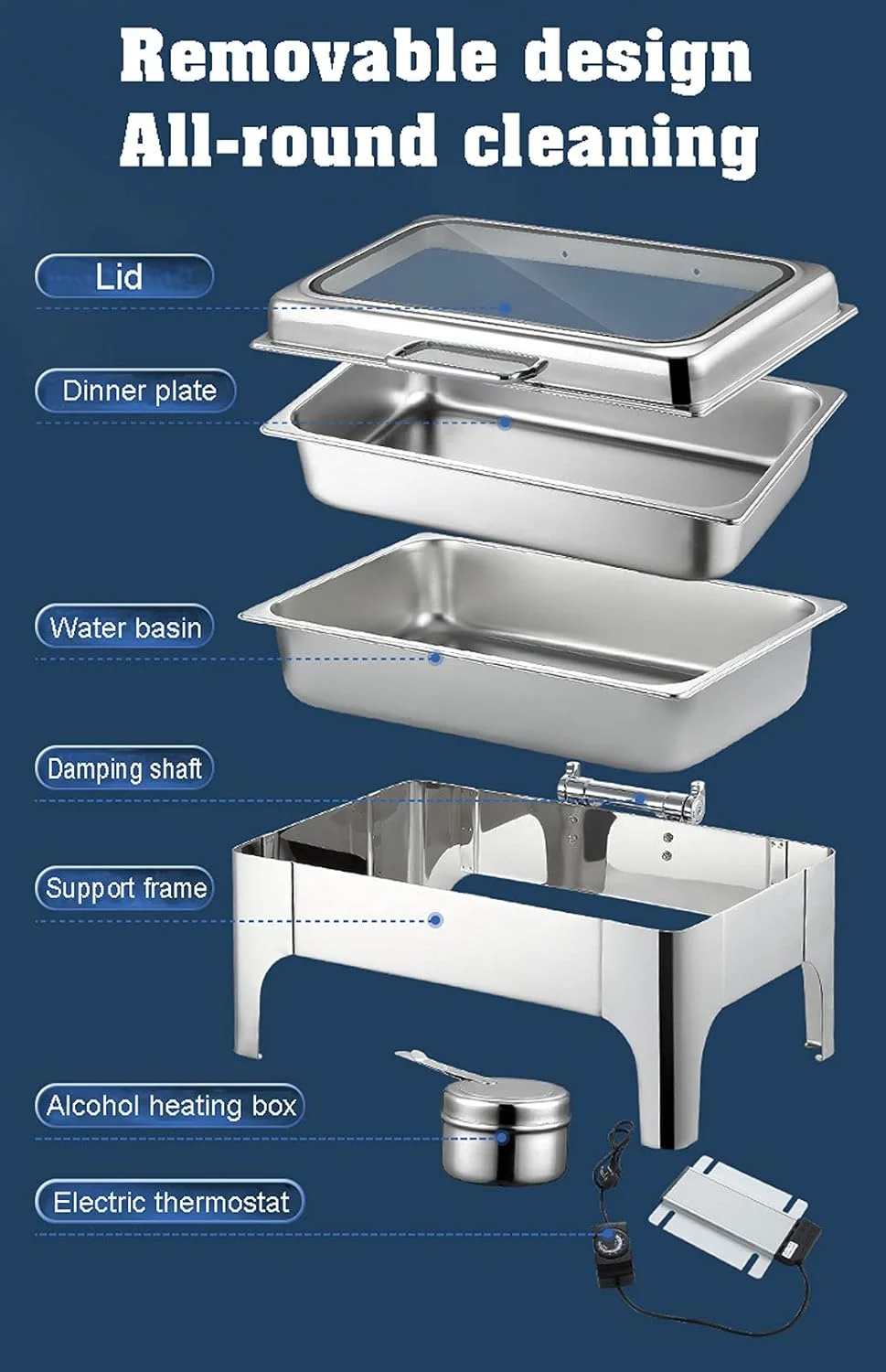 گرم نگهدارنده غذا، سینی گرم برقی استیل برای بوفه، گرمکن غذا برای گرم نگه داشتن غذا، گرمایش الکتریکی + گرمایش الکلی