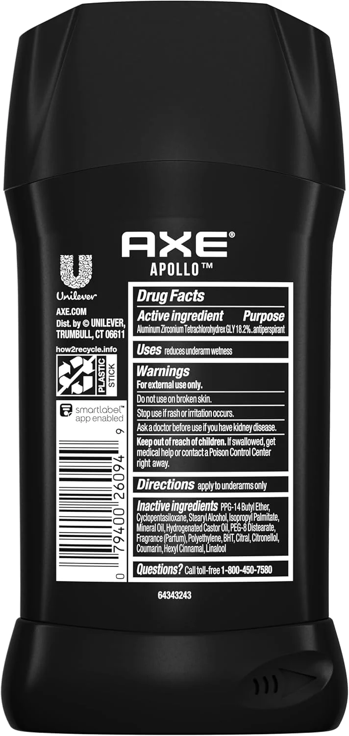 AXE Antiperspirant Deodorant Stick 48 Hour Sweat And Odor Protection For Long Lasting Freshness, Apollo Sage And Cedarwood Men's Deodorant 2.7oz AXE Antiperspirant Deodorant Stick 48 Hour Sweat And Odor Protection For Long Lasting Freshness, Apollo Sage And Cedarwood Men's Deodorant 2.7oz