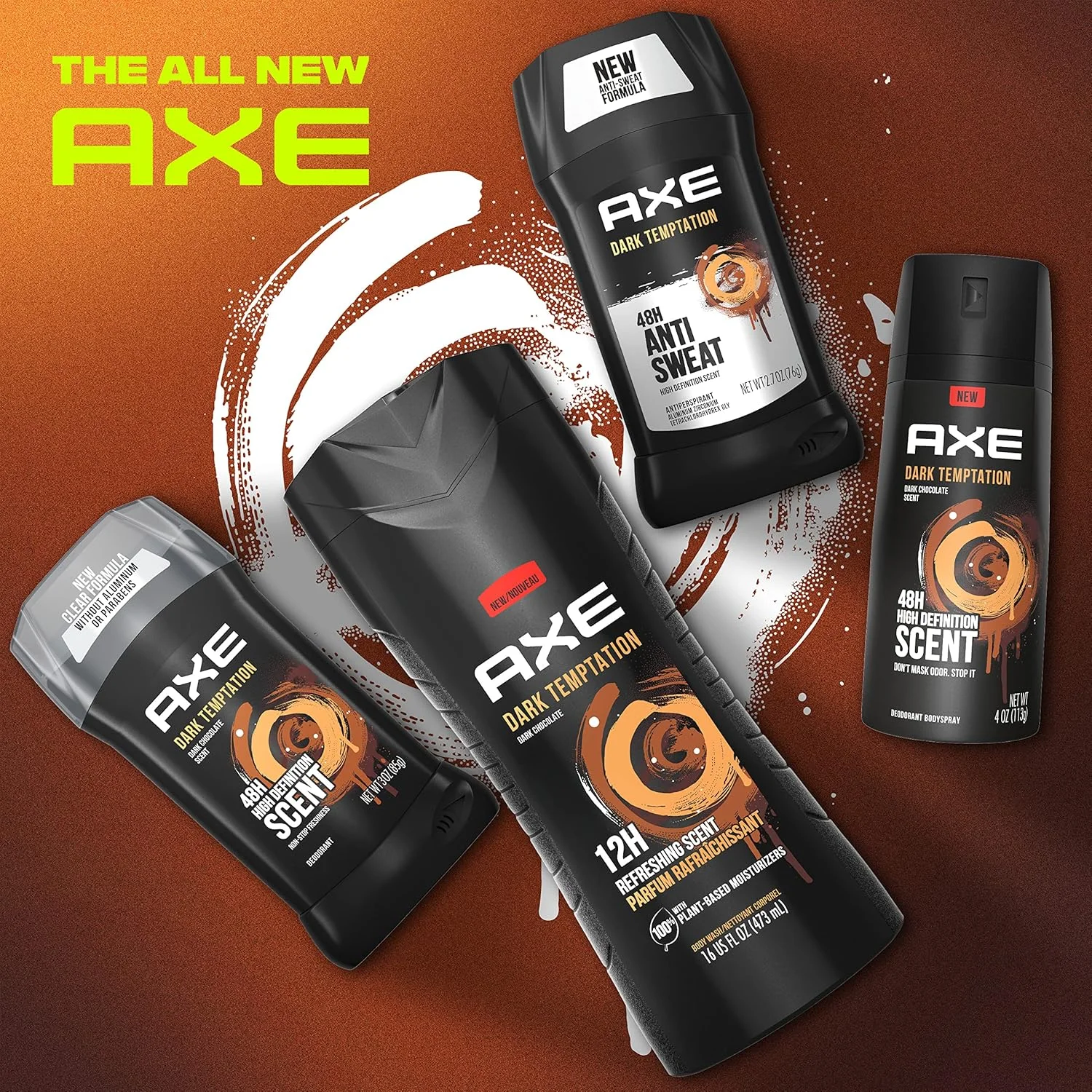 استیک ضد تعریق دوگانه مردانه AXE برای طراوت ماندگار، وسوسه تاریک، رایحه تازه در تمام طول روز، ضد تعریق 48 ساعته، 76 گرم (بسته 4 عددی)
