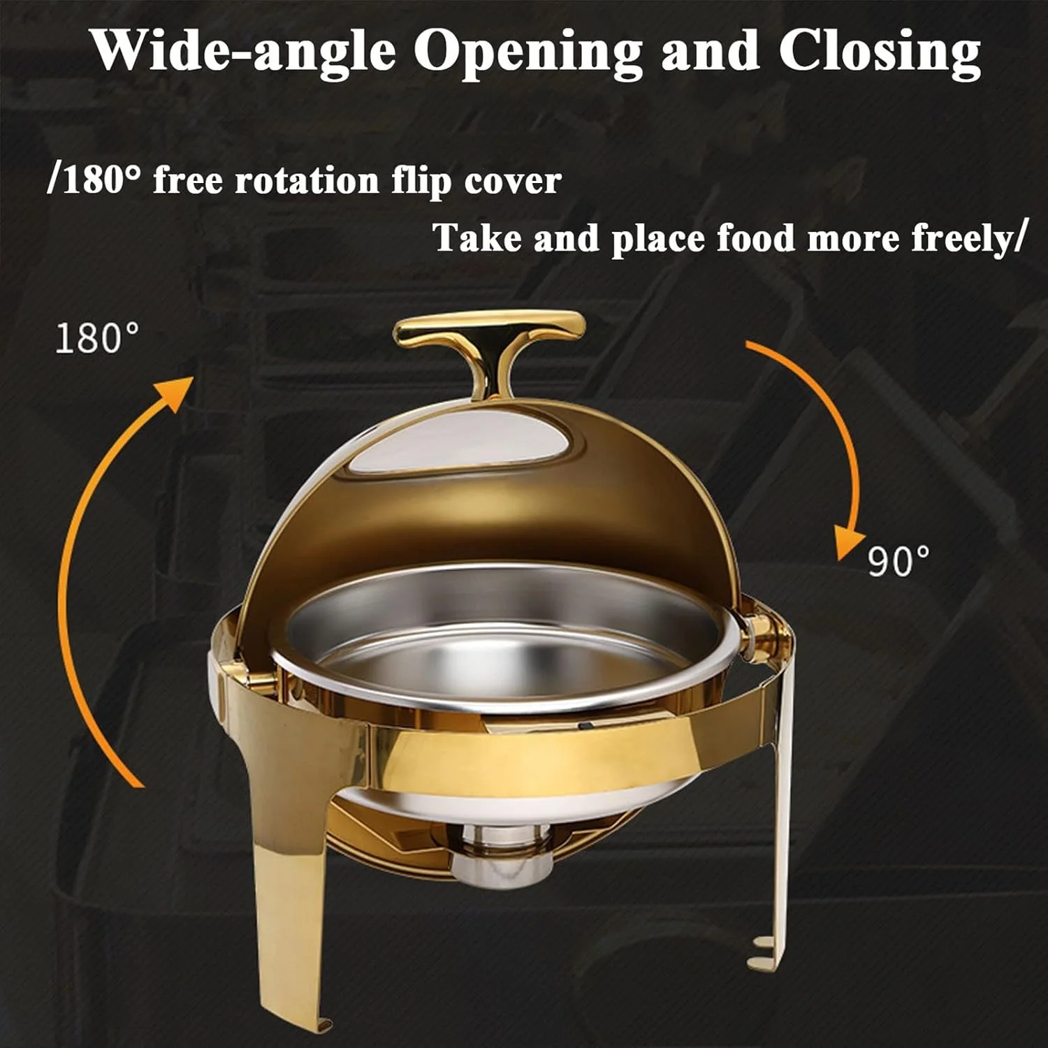 گرمکن غذا و ظروف گرم کننده برقی 6 لیتری طلایی برای بوفه با درب قابل مشاهده، گرمکن غذای گرد بوفه - ظرف استیل، رنگ
