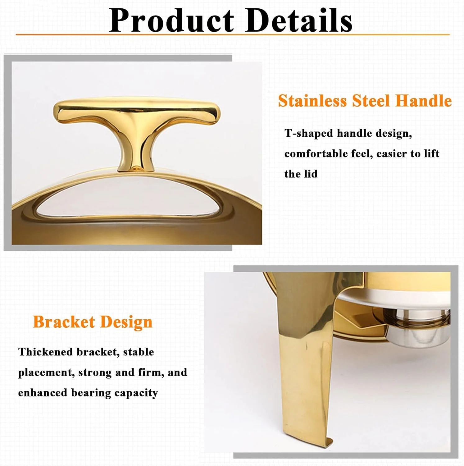 گرمکن غذا و ظروف گرم نگهدارنده برقی 6 لیتری طلایی با درب شیشه ای برای بوفه، گرمکن غذای گرد - ظرف استیل