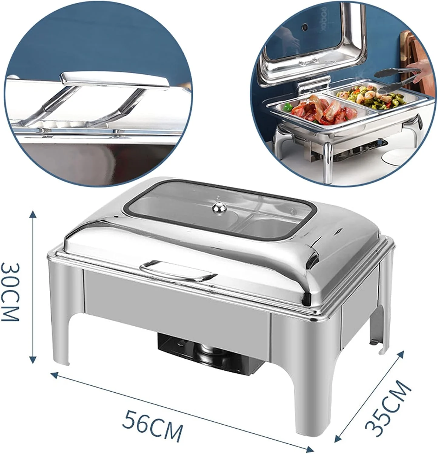 گرم نگهدارنده غذا، گرمکن بوفه تاور و سینی گرم کننده برقی مهمانی، ظرف گرم کننده 9 لیتری با درب شیشه ای برای گرم نگه داشتن غذا، دمای قابل تنظیم (B) ()