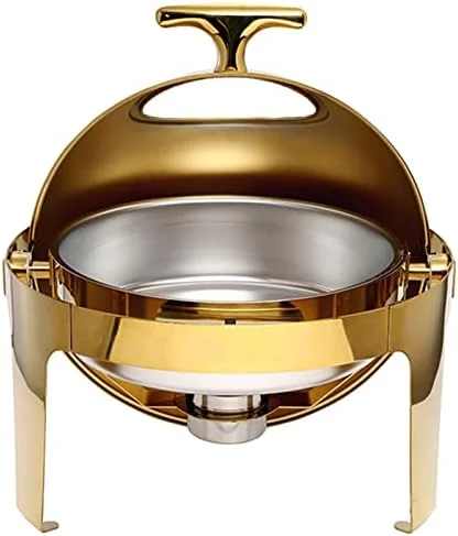 گرمکن غذا و ظروف گرم کننده برقی 6 لیتری طلایی برای بوفه با درب قابل مشاهده، گرمکن غذای گرد بوفه - ظرف استیل، رنگ