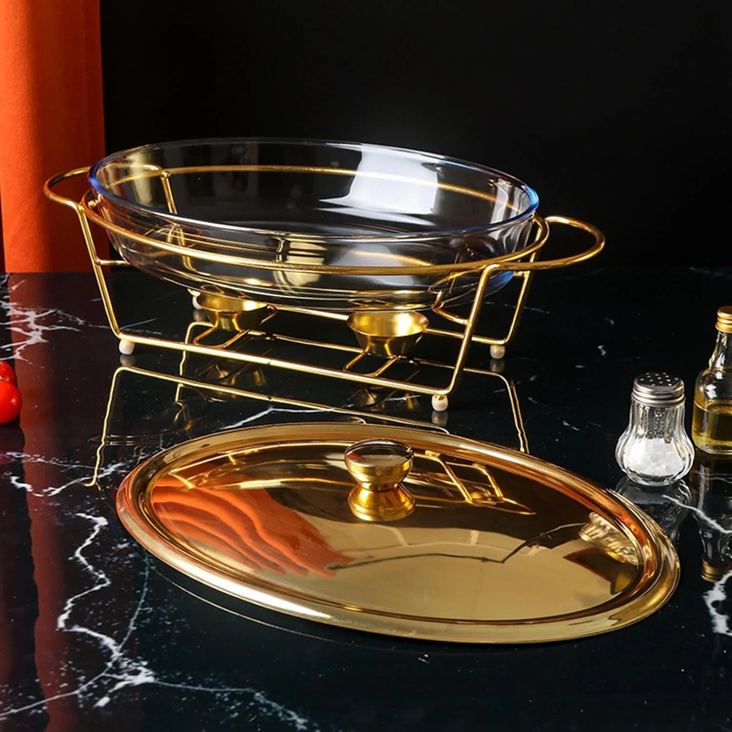 گرمکن غذای بیضی شکل 3 لیتری، ظرف گرم کننده بوفه، ظرف سرو شیشه ای استیل ضد زنگ، قابلمه گرم برای عروسی ها، پذیرایی ها و مهمانی ها، طلایی گرمکن غذای بیضی شکل 3 لیتری، ظرف گرم کننده بوفه، ظرف سرو شیشه ای استیل ضد زنگ، قابلمه گرم برای عروسی ها، پذیرایی ها و مهمانی ها، طلایی