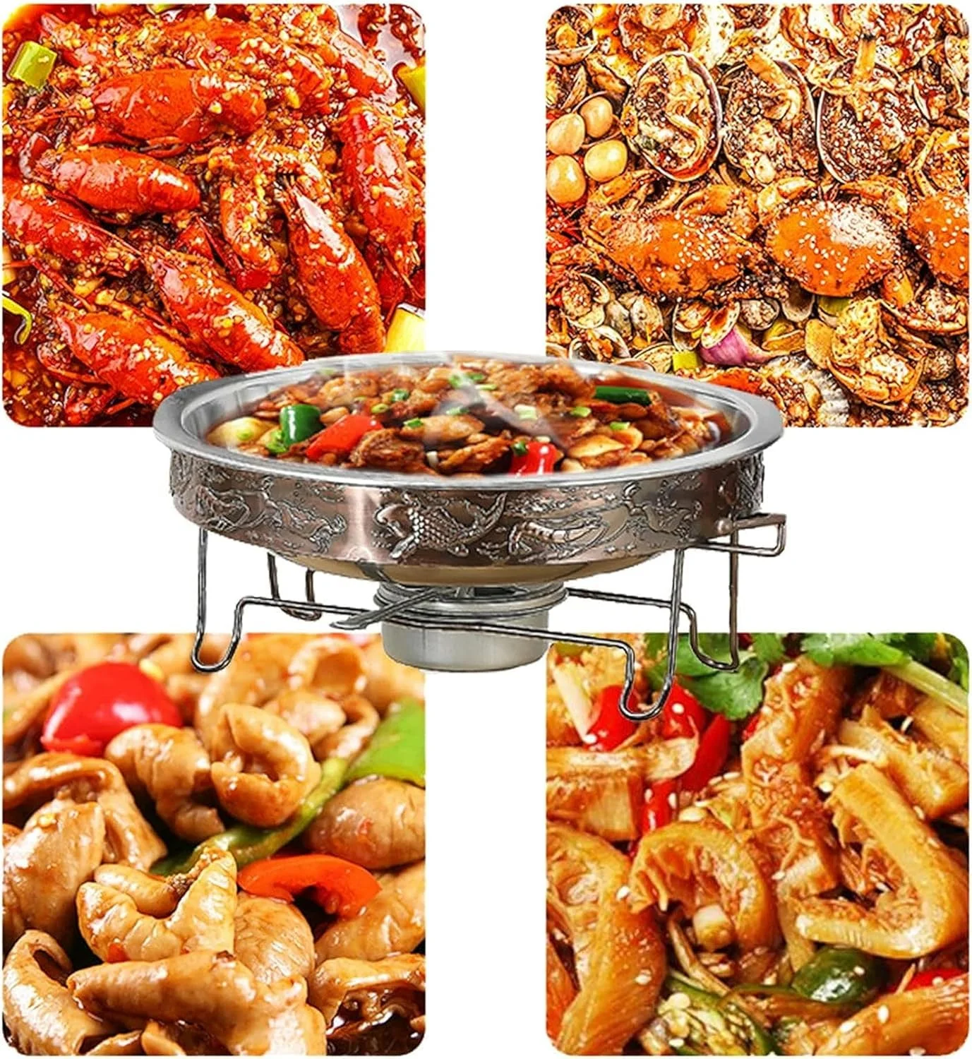 ظرف گرم نگهدارنده غذا گرد، گرمکن غذا استیل ضد زنگ سایز بزرگ مناسب بوفه با محفظه الکلی و درب، برای عروسی/مهمانی/ضیافت/مراسم پذیرایی (حوضچه کم عمق 24 سانتی متر) ظرف گرم نگهدارنده غذا گرد، گرمکن غذا استیل ضد زنگ سایز بزرگ مناسب بوفه با محفظه الکلی و درب، برای عروسی/مهمانی/ضیافت/مراسم پذیرایی (حوضچه کم عمق 24 سانتی متر)