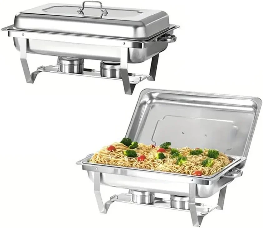 ظرف گرم نگهدارنده غذا بوفه، ست مستطیلی استیل ضد زنگ ۱۱ لیتری و گرمکن بوفه برای پذیرایی، درب، نگهدارنده سوخت برای مهمانی و تعطیلات