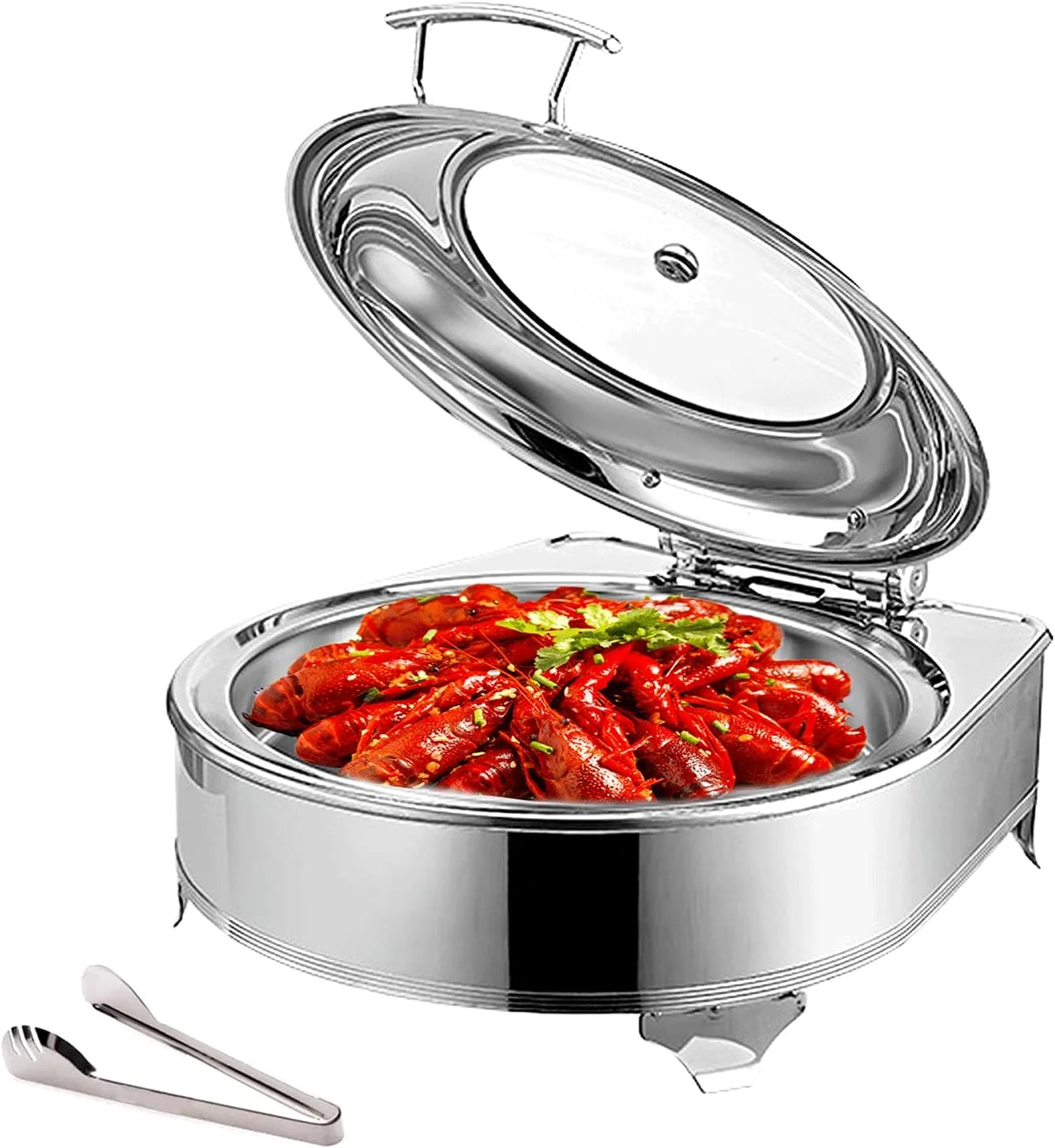 ظرف گرم نگهدارنده غذا، ظروف گرم کننده و شفینگ دیش گرد استیل ضد زنگ با درب شفاف، 6 لیتر، دمای قابل تنظیم، Gn1/1