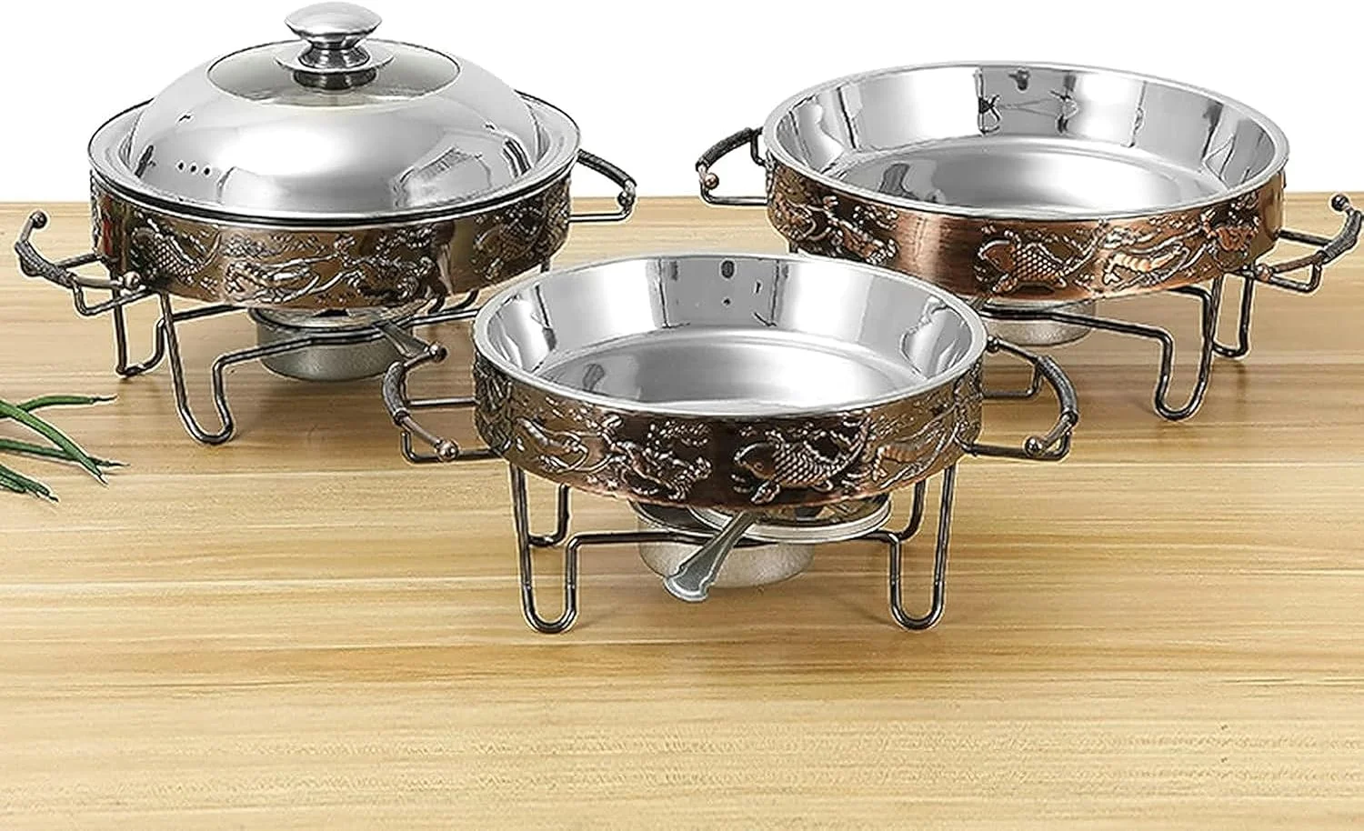 ظرف گرم نگهدارنده غذا گرد، گرمکن غذا استیل ضد زنگ سایز بزرگ مناسب بوفه با کوره الکلی و درب، برای عروسی/مهمانی/ضیافت/مراسم پذیرایی (حوضچه کم عمق 24 سانتی متر) ظرف گرم نگهدارنده غذا گرد، گرمکن غذا استیل ضد زنگ سایز بزرگ مناسب بوفه با کوره الکلی و درب، برای عروسی/مهمانی/ضیافت/مراسم پذیرایی (حوضچه کم عمق 24 سانتی متر)