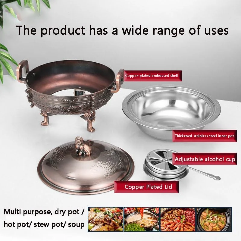 گرمکن غذای استیل گرد با ظرف غذا، درب، قاب و جای سوخت برای مهمانی های آشپزخانه، هتل ها، غذاخوری، برنزی گرمکن غذای استیل گرد با ظرف غذا، درب، قاب و جای سوخت برای مهمانی های آشپزخانه، هتل ها، غذاخوری، برنزی