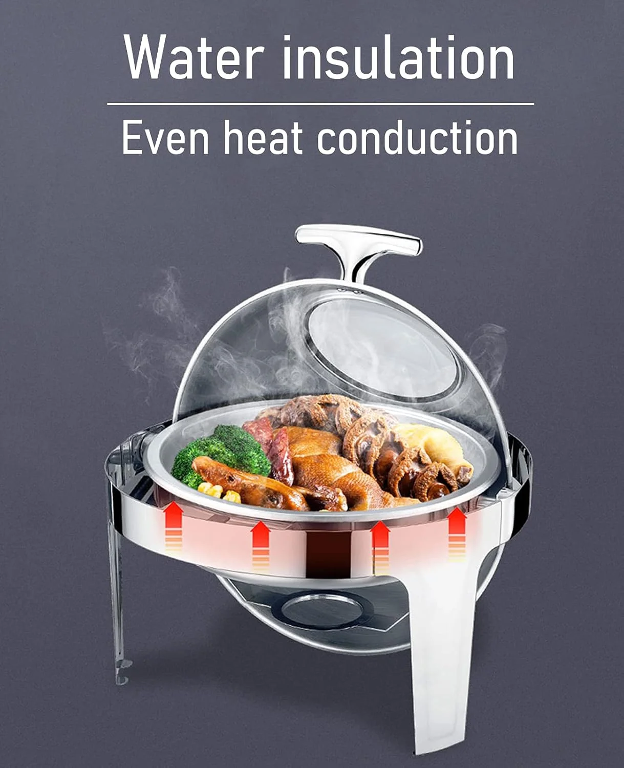 گرمکن غذا استیل ضد زنگ گرد، ست گرمکن بوفه، ست استیل گرد با ظرف غذا، ظرف آب و نگهدارنده سوخت، الکل GN1/2 گرمکن غذا استیل ضد زنگ گرد، ست گرمکن بوفه، ست استیل گرد با ظرف غذا، ظرف آب و نگهدارنده سوخت، الکل GN1/2