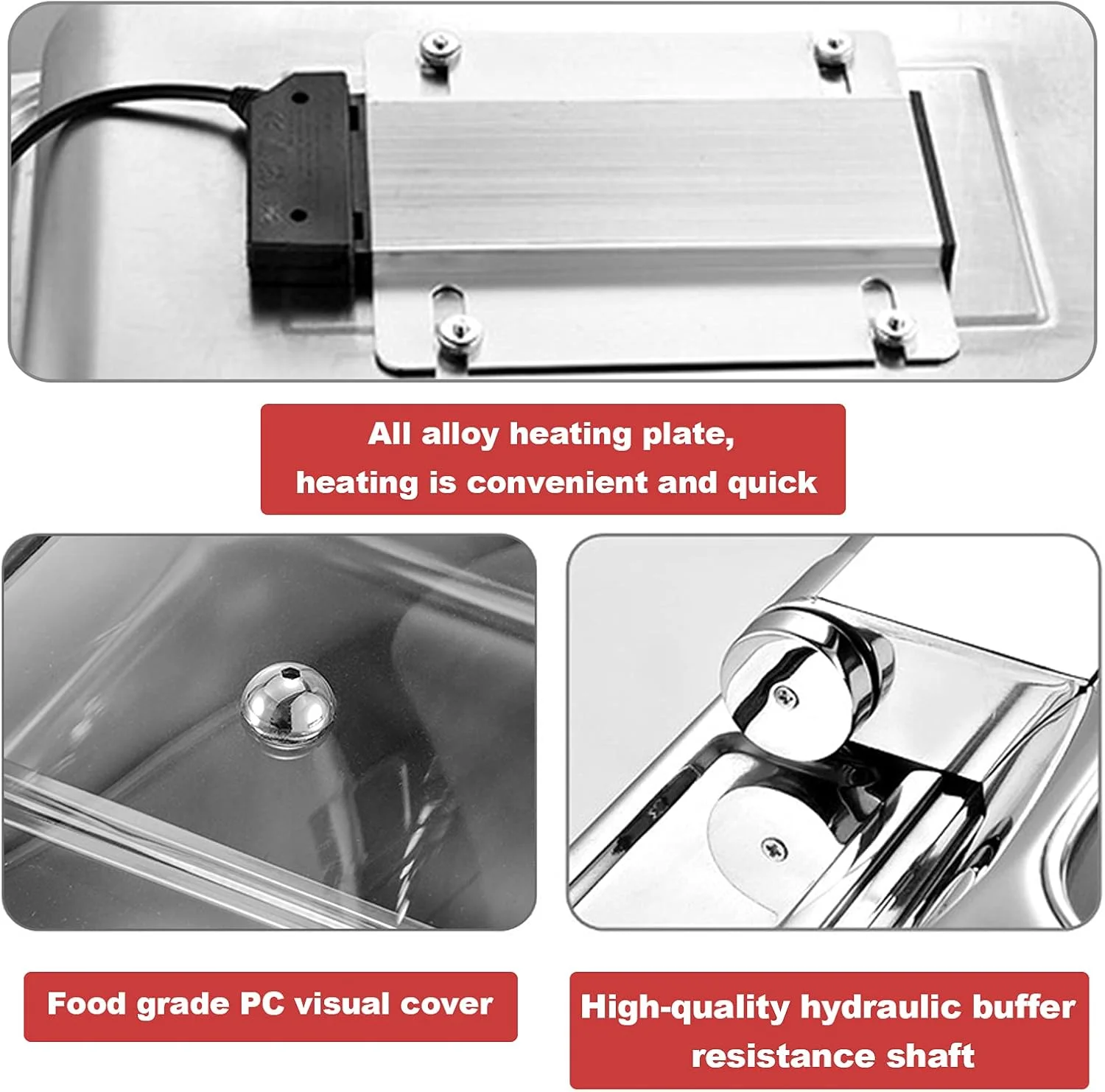 ظرف گرم نگهدارنده غذا، ظروف گرم کننده و شفینگ دیش گرد استیل ضد زنگ با درب شفاف، 6 لیتر، دمای قابل تنظیم، Gn1/1 ظرف گرم نگهدارنده غذا، ظروف گرم کننده و شفینگ دیش گرد استیل ضد زنگ با درب شفاف، 6 لیتر، دمای قابل تنظیم، Gn1/1