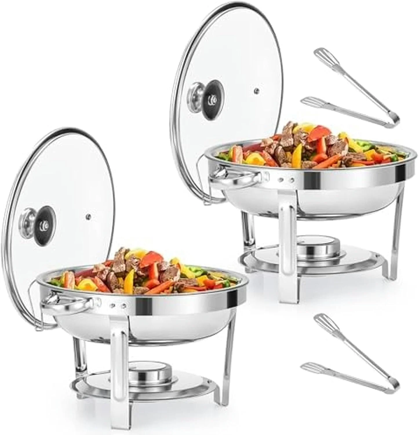 ست گرم نگهدارنده غذا بوفه، شامل 4 عدد ظرف گرم نگهدارنده گرد از جنس استیل ضد زنگ، گرم کننده غذا با درب، ظروف غذا و نگهدارنده سوخت، سینی بوفه 5 لیتری برای مهمانی ها و رستوران ها (4.5 لیتر، 2 عدد)