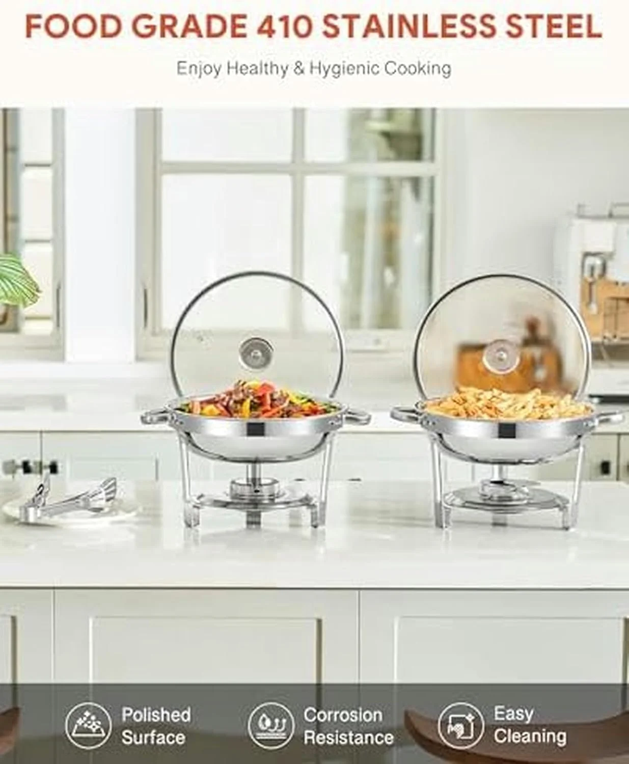 ست گرم نگهدارنده غذا بوفه، شامل 4 عدد ظرف گرم نگهدارنده گرد از جنس استیل ضد زنگ، گرم کننده غذا با درب، ظروف غذا و نگهدارنده سوخت، سینی بوفه 5 لیتری برای مهمانی ها و رستوران ها (4.5 لیتر، 2 عدد) ست گرم نگهدارنده غذا بوفه، شامل 4 عدد ظرف گرم نگهدارنده گرد از جنس استیل ضد زنگ، گرم کننده غذا با درب، ظروف غذا و نگهدارنده سوخت، سینی بوفه 5 لیتری برای مهمانی ها و رستوران ها (4.5 لیتر، 2 عدد)