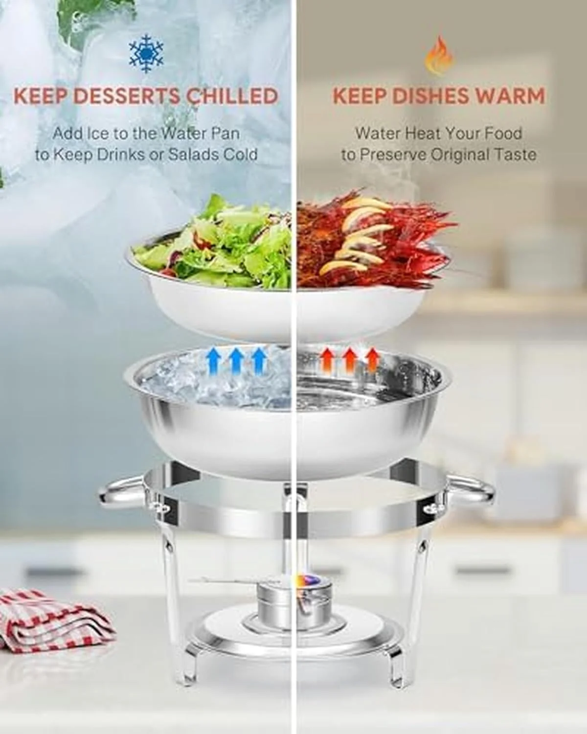 ست گرم نگهدارنده غذا بوفه، شامل 4 عدد ظرف گرم نگهدارنده گرد از جنس استیل ضد زنگ، گرم کننده غذا با درب، ظروف غذا و نگهدارنده سوخت، سینی بوفه 5 لیتری برای مهمانی ها و رستوران ها (4.5 لیتر، 2 عدد) ست گرم نگهدارنده غذا بوفه، شامل 4 عدد ظرف گرم نگهدارنده گرد از جنس استیل ضد زنگ، گرم کننده غذا با درب، ظروف غذا و نگهدارنده سوخت، سینی بوفه 5 لیتری برای مهمانی ها و رستوران ها (4.5 لیتر، 2 عدد)