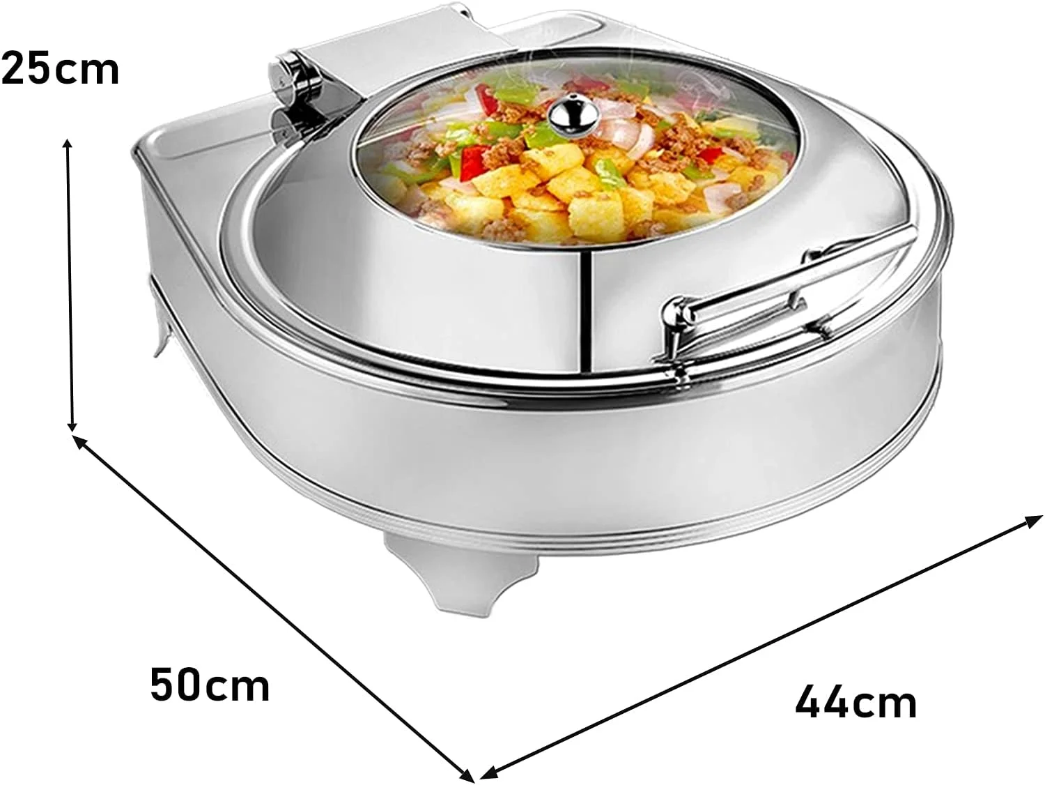 گرمکن غذا گرد 6 لیتری، گرمکن حرفه ای غذا از جنس استیل ضد زنگ با درب شفاف PC، مناسب برای بوفه ها و مهمانی ها، GN1/1