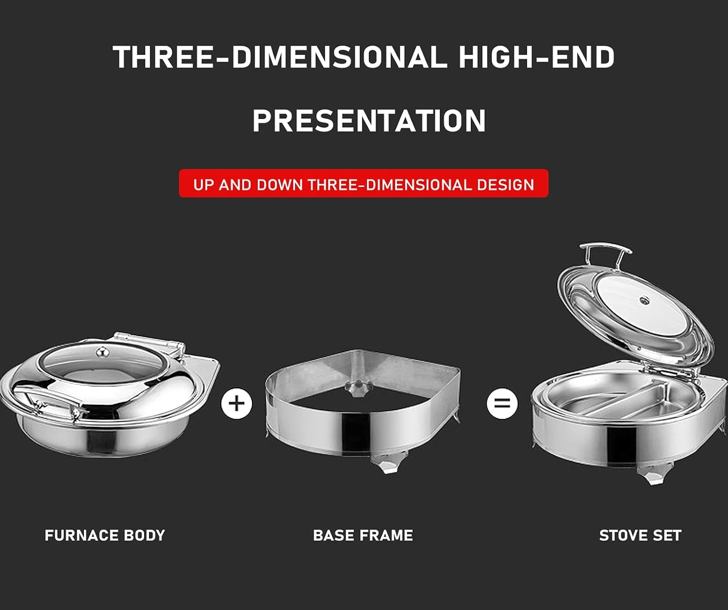 گرمکن غذا گرد 6 لیتری، گرمکن حرفه ای غذا از جنس استیل ضد زنگ با درب شفاف PC، مناسب برای بوفه ها و مهمانی ها، GN1/1