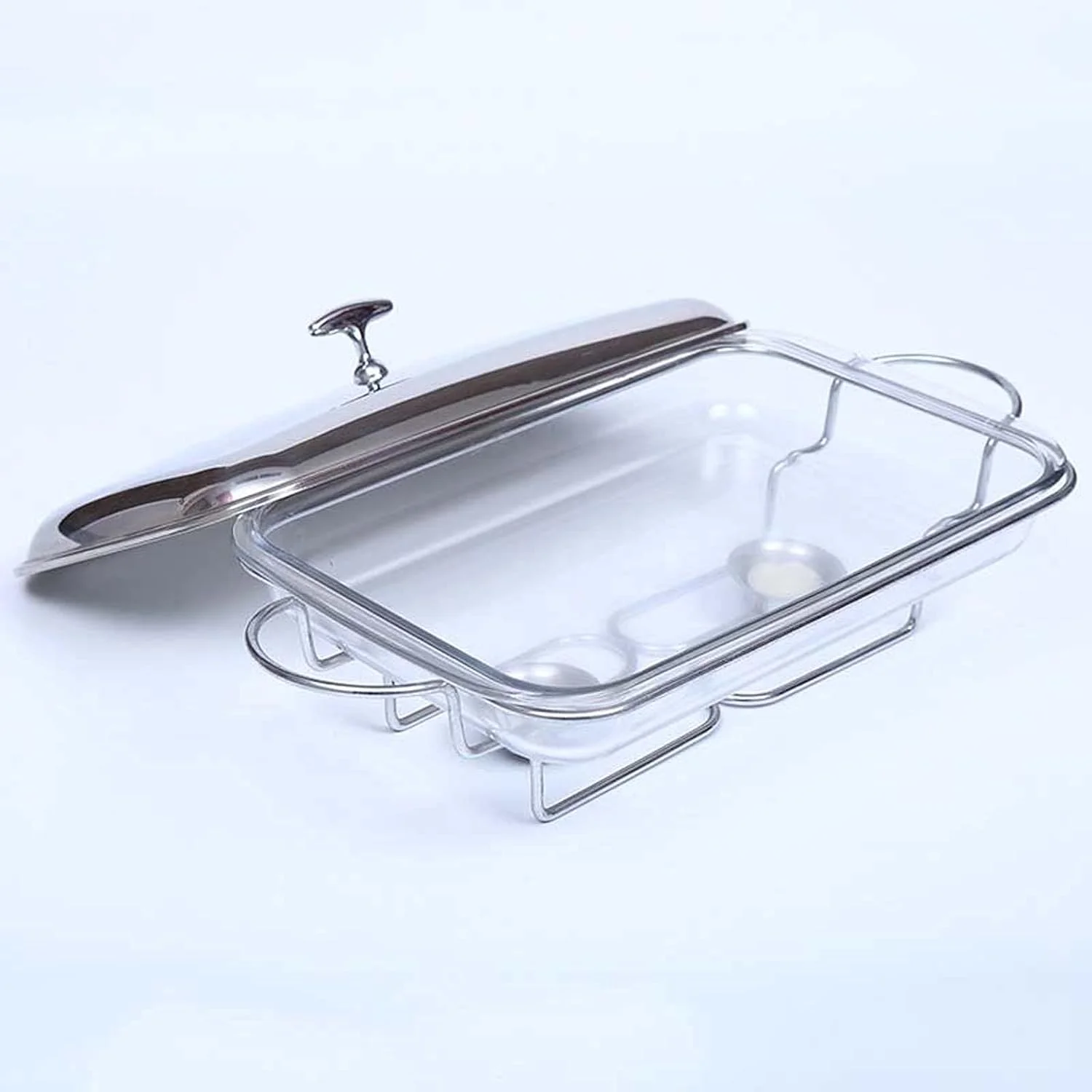 گرمکن غذا مستطیلی استیل ضد زنگ با سینی گرم کننده شیشه ای برای بوفه، پذیرایی، آشپزخانه و مهمانی