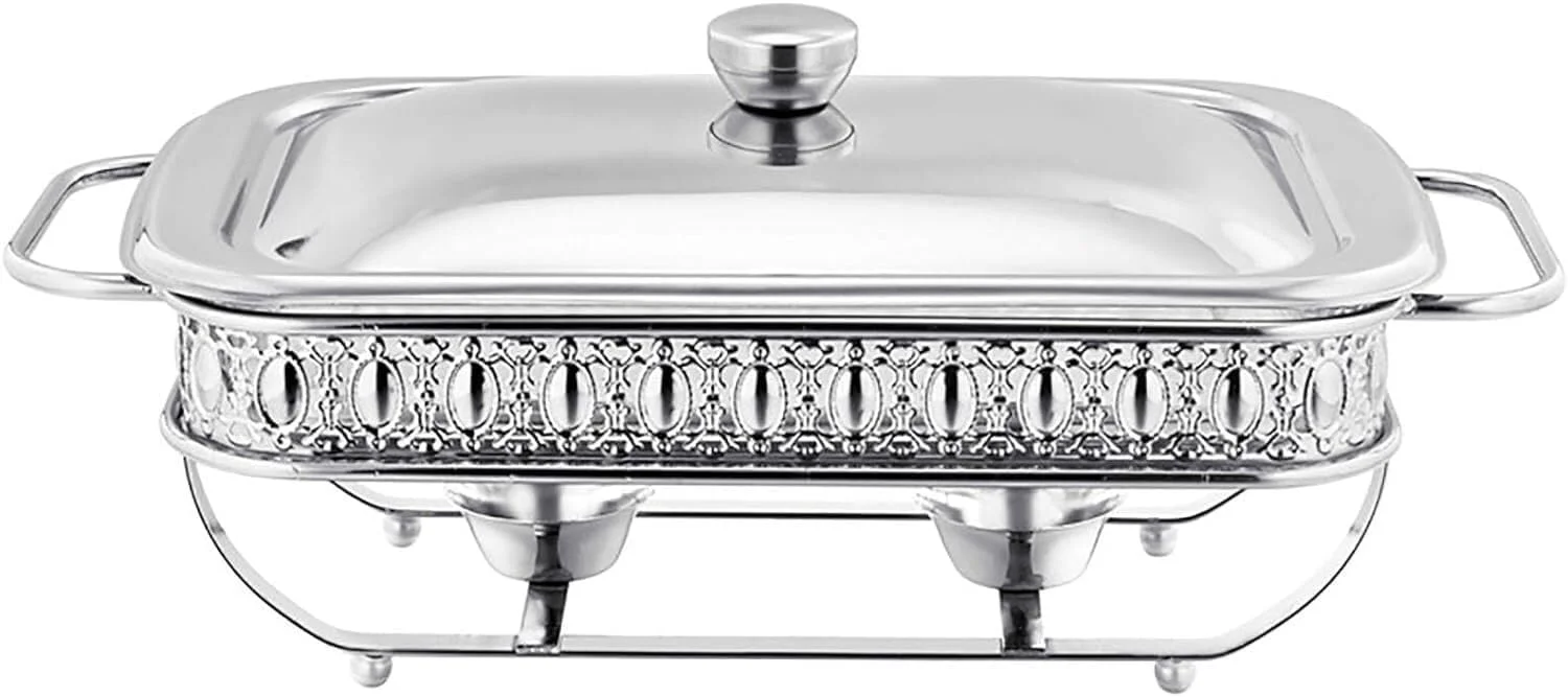 گرمکن غذا مستطیلی استیل ضد زنگ با درب استیل و ظرف گرم کننده شیشه ای مقاوم در برابر فر (نقره ای 2 لیتر)