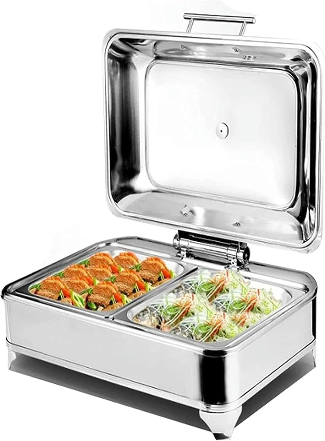 ظروف گرم نگهدارنده غذا، گرم کننده برقی بوفه مربع شکل با درب های شیشه ای، مناسب مهمانی ها و بوفه، 6 لیتر - دمای قابل تنظیم