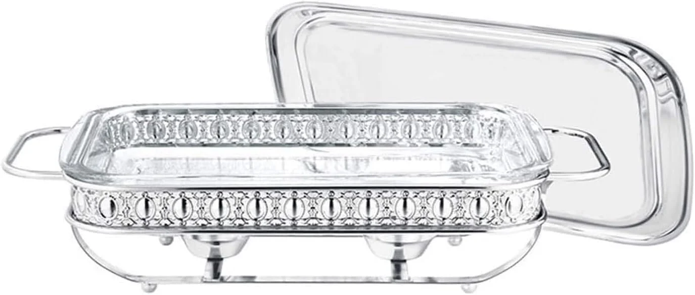 گرمکن غذا مستطیلی استیل ضد زنگ با درب استیل و ظرف گرم کننده شیشه ای مقاوم در برابر فر (نقره ای 2 لیتر) گرمکن غذا مستطیلی استیل ضد زنگ با درب استیل و ظرف گرم کننده شیشه ای مقاوم در برابر فر (نقره ای 2 لیتر)