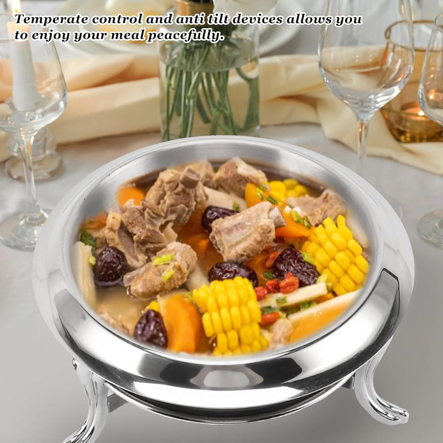 ظروف گرم نگهدارنده غذا برای بوفه، ظروف گرم کننده برای پذیرایی، ست بوفه ظرف گرم کننده گرد استیل ضد زنگ با درب، ست های گرم کننده غذا، گرم کننده و سرو کننده بوفه برای مهمانی