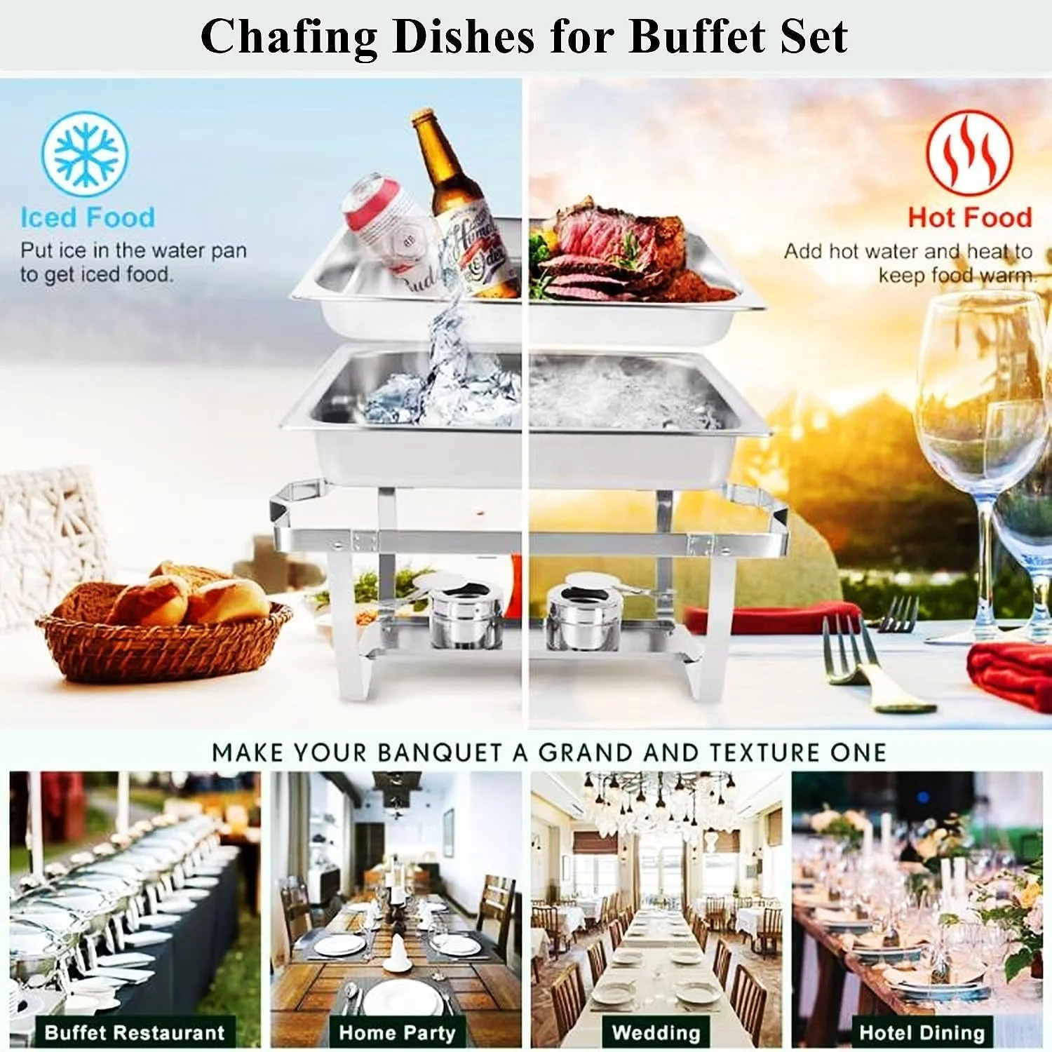 ظروف گرم نگهدارنده غذا برای بوفه، گرمکن غذا برای پذیرایی، گرم نگهدارنده غذا، ست بوفه ظرف گرمکن غذا با درب، ست گرمکن غذا و بوفه، 2 عددی