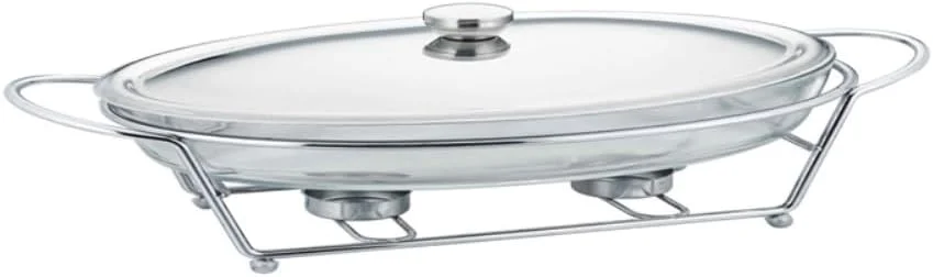 ظروف گرم نگهدارنده شیشه ای غذا مناسب برای بوفه، رستوران، ظروف گرمایشی غذا با ظرفیت بزرگ به همراه قاشق و اجاق الکلی (تکی 3 لیتری)