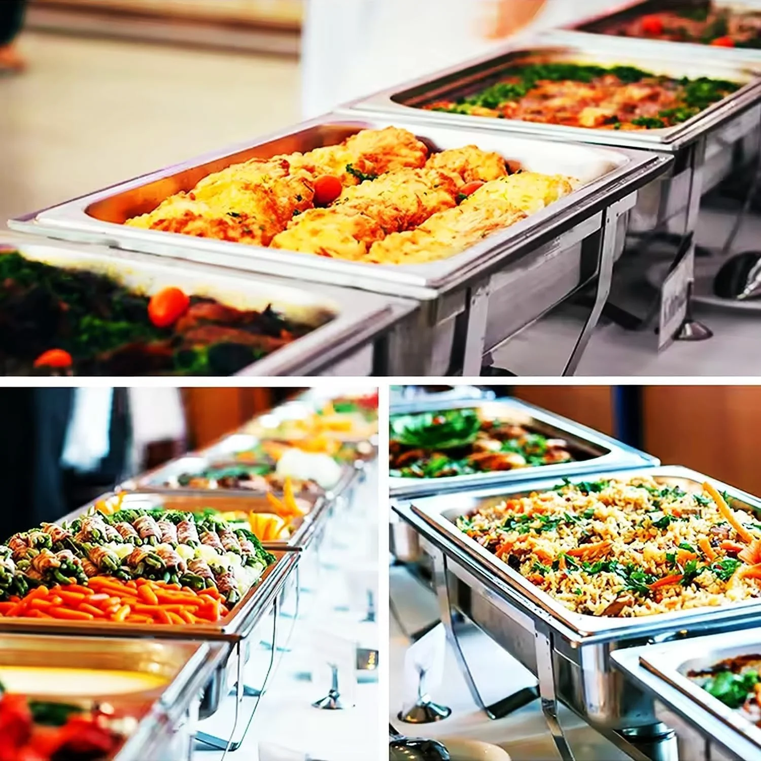 ظروف گرم نگهدارنده غذا برای بوفه، گرمکن غذا برای پذیرایی، گرم نگهدارنده غذا، ست بوفه ظرف گرمکن غذا با درب، ست گرمکن غذا و بوفه، 2 عددی