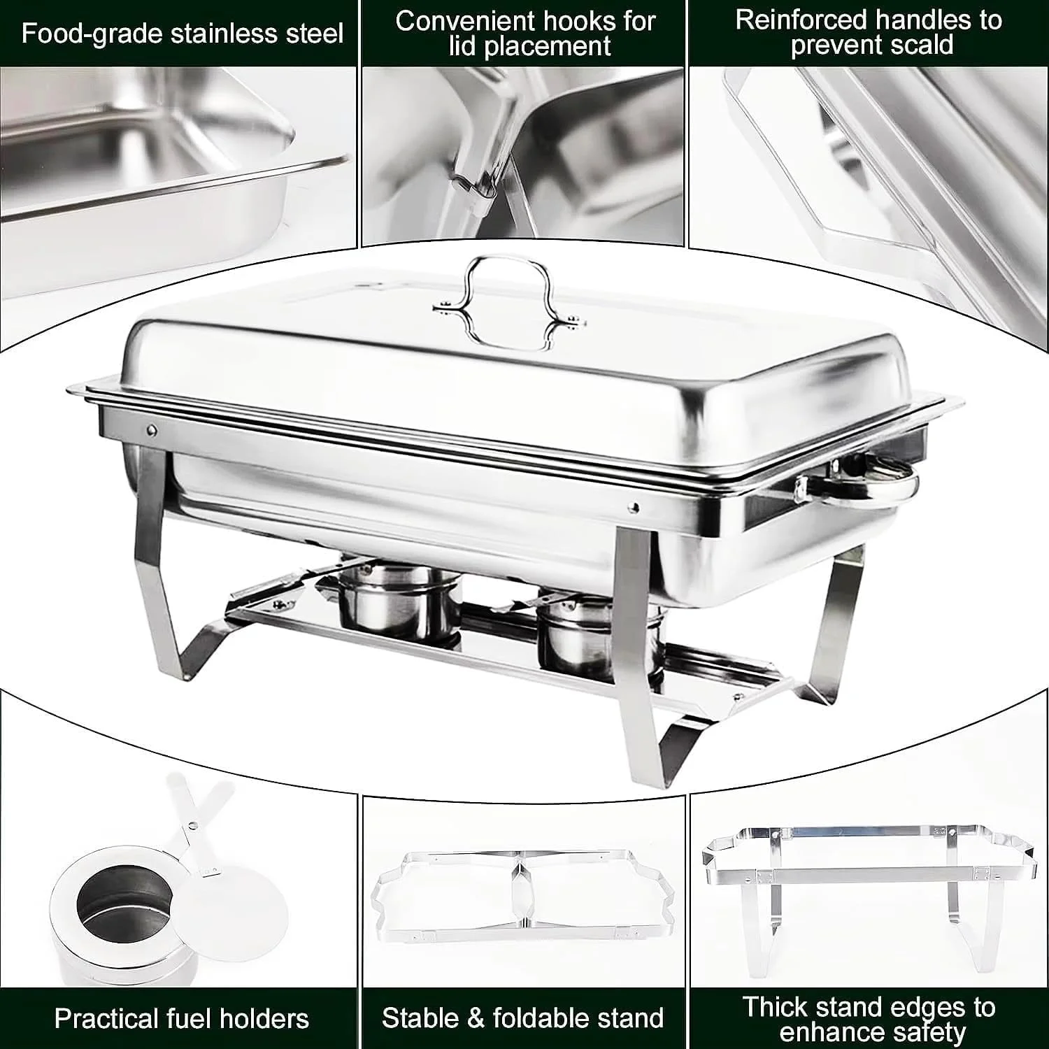 ظروف گرم نگهدارنده غذا برای بوفه، گرمکن غذا برای پذیرایی، گرم نگهدارنده غذا، ست بوفه ظرف گرمکن غذا با درب، ست گرمکن غذا و بوفه، 2 عددی