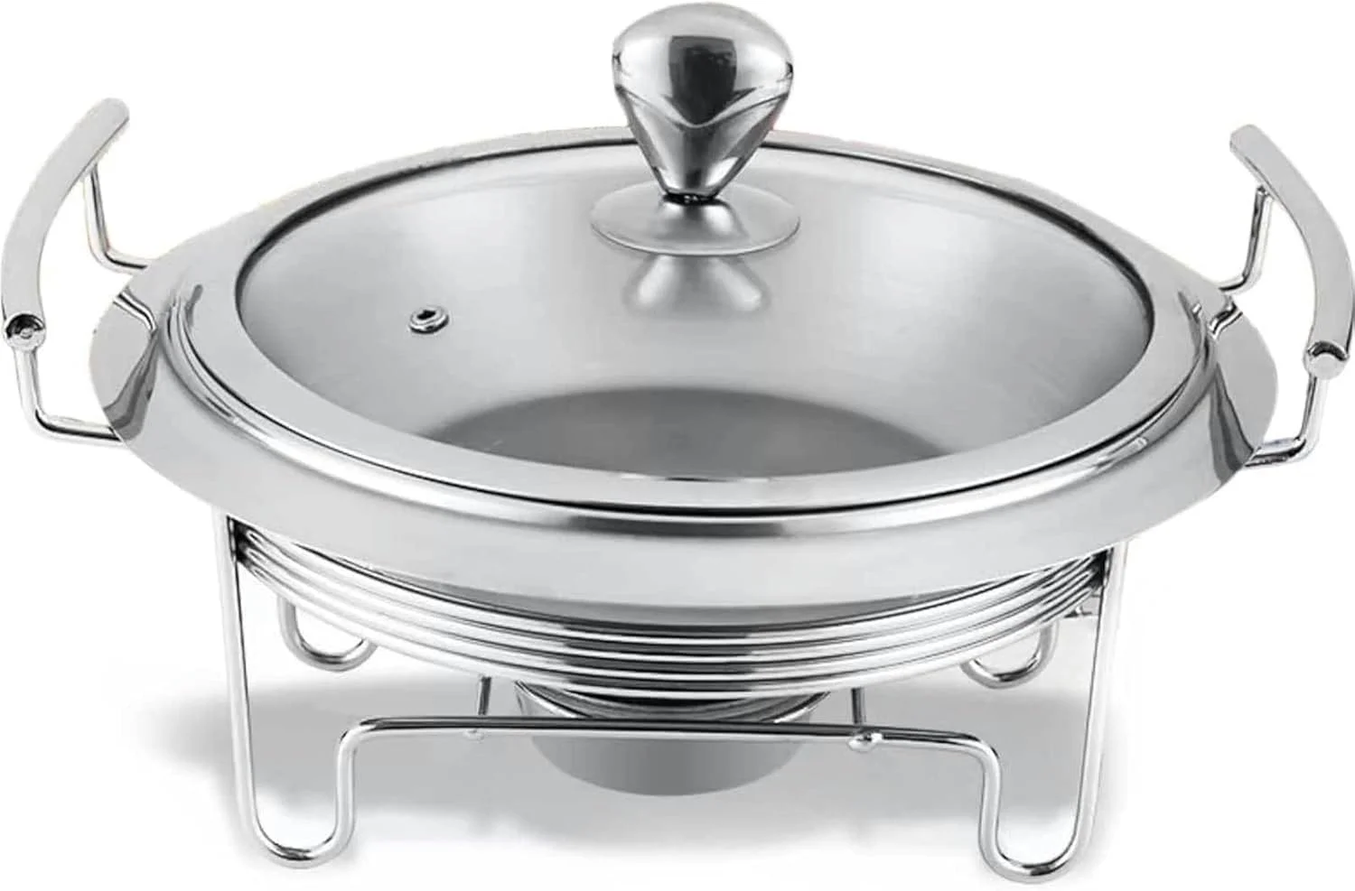 ظرف گرم نگهدارنده غذا برای بوفه، گرم کننده غذا برای پذیرایی، ظروف گرم نگهدارنده گرد برای بوفه، سینی گرم کننده، استیل ضد زنگ با درب شیشه ای، برای مهمانی ها و شام ها (32.5x22 سانتی متر)