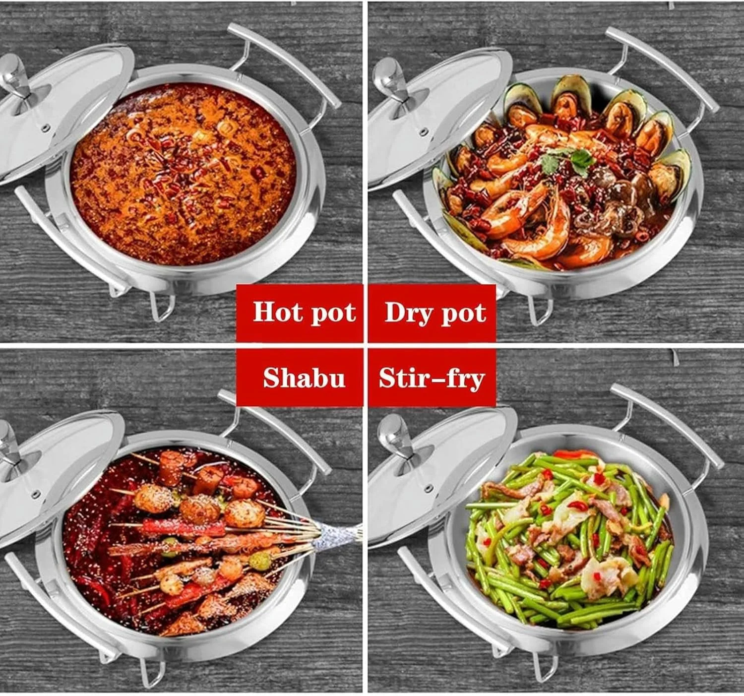 ظرف گرم نگهدارنده غذا برای بوفه، گرم کننده غذا برای پذیرایی، ظروف گرم نگهدارنده گرد برای بوفه، سینی گرم کننده، استیل ضد زنگ با درب شیشه ای، برای مهمانی ها و شام ها (32.5x22 سانتی متر)