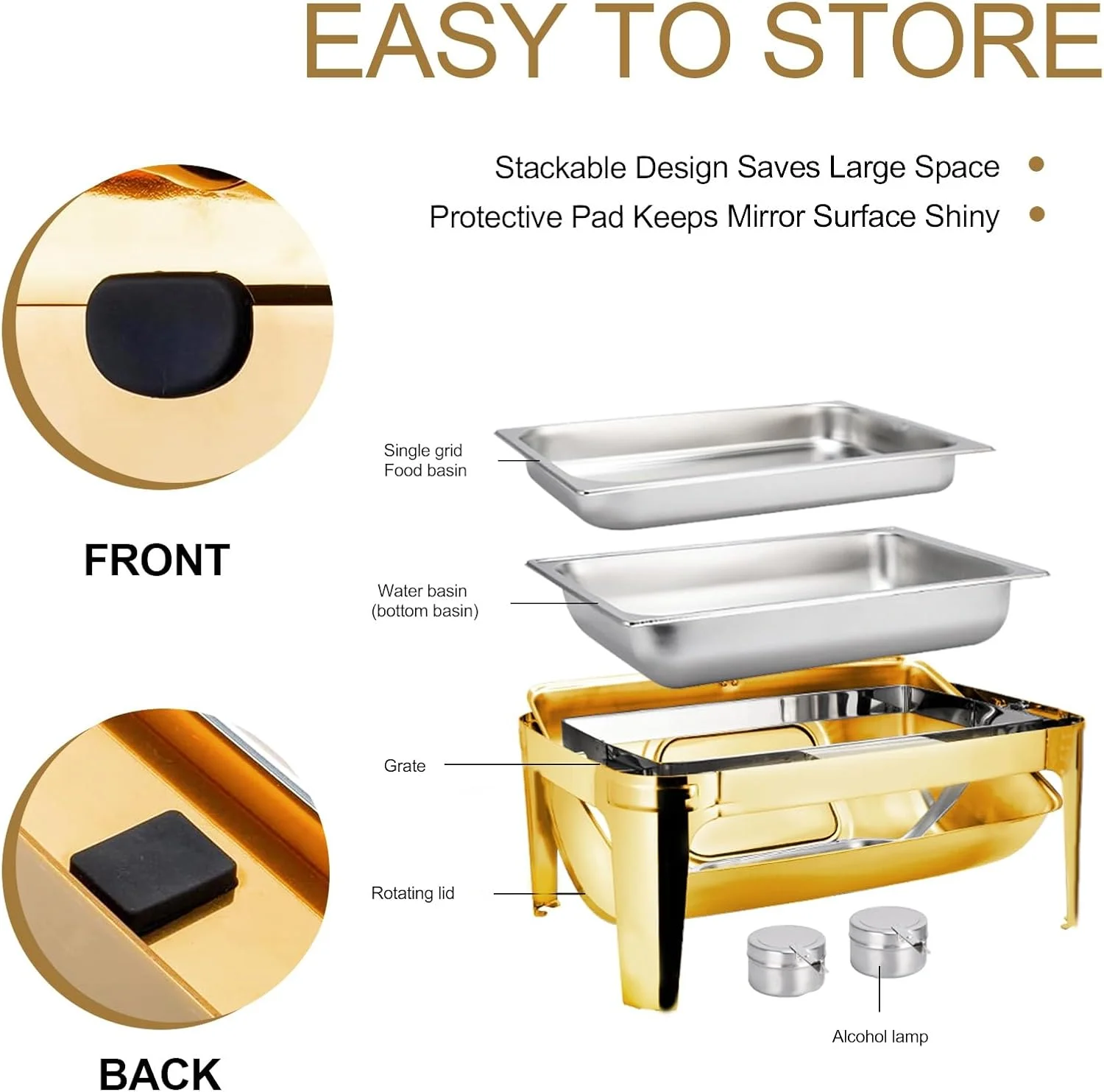 ظروف گرم نگهدارنده غذا طلایی 9 کوارت مناسب بوفه، ظرف بوفه، گرم کننده غذا برای پذیرایی، ست گرم نگهدارنده بوفه، سرور و گرم کننده بوفه استیل ضد زنگ با درب شیشه ای، مستطیل 1 عدد