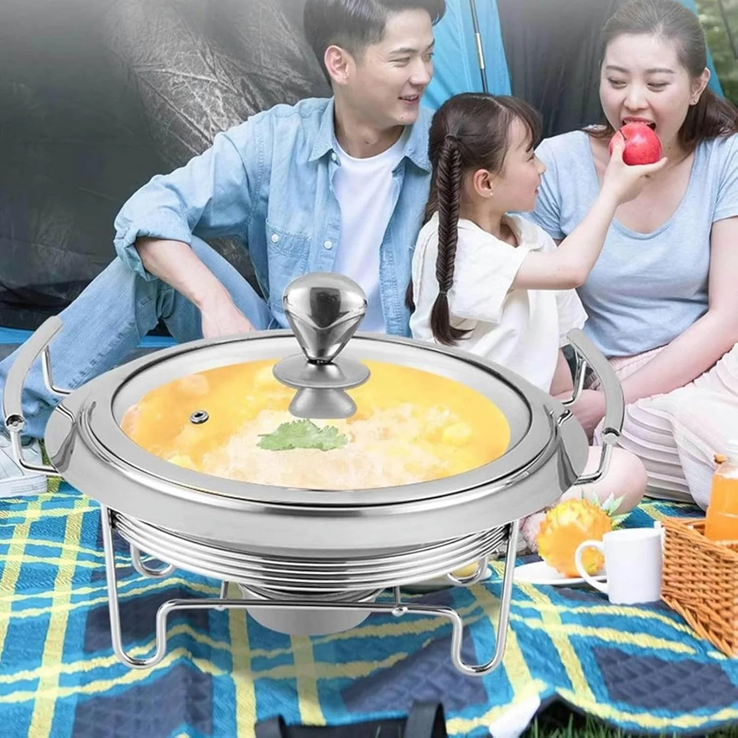 ظرف گرم نگهدارنده غذا برای بوفه، گرم کننده غذا برای پذیرایی، ظروف گرم نگهدارنده گرد برای بوفه، سینی گرم کننده، استیل ضد زنگ با درب شیشه ای، برای مهمانی ها و شام ها (32.5x22 سانتی متر)