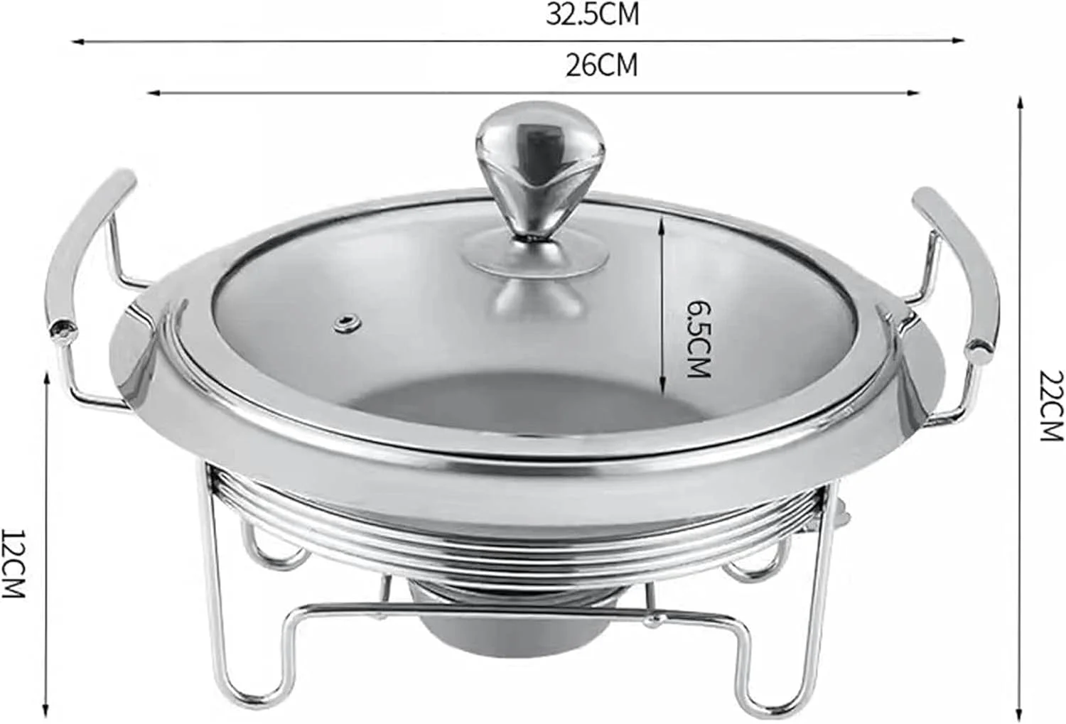 ظرف گرم نگهدارنده غذا برای بوفه، گرم کننده غذا برای پذیرایی، ظروف گرم نگهدارنده گرد برای بوفه، سینی گرم کننده، استیل ضد زنگ با درب شیشه ای، برای مهمانی ها و شام ها (32.5x22 سانتی متر)