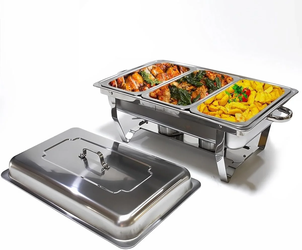 ظرف گرم نگهدارنده غذا بوفه 11 لیتری، گرمکن غذا استیل ضد زنگ با 3 عدد ظرف غذا 1/3، درب دار، مناسب سرو غذا برای رستوران، مهمانی، عروسی، هتل، بوفه ظرف گرم نگهدارنده غذا بوفه 11 لیتری، گرمکن غذا استیل ضد زنگ با 3 عدد ظرف غذا 1/3، درب دار، مناسب سرو غذا برای رستوران، مهمانی، عروسی، هتل، بوفه