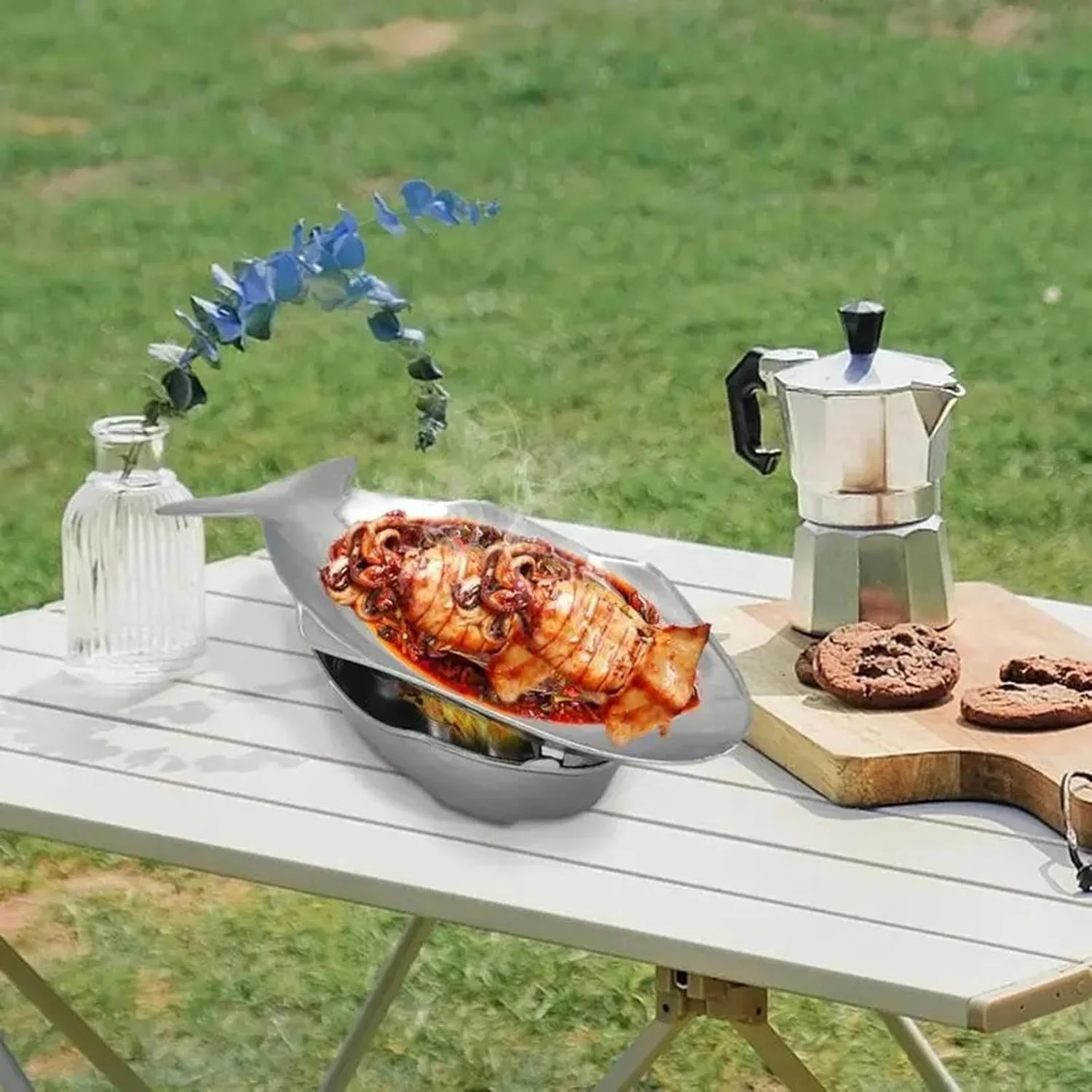 گرم نگهدارنده غذا، ظرف گرمکن بوفه، سینی ماهی شکل آلومینیومی برای مهمانی ها، بوفه ها، پذیرایی ها، ضیافت ها، عروسی ها، تک رنگ