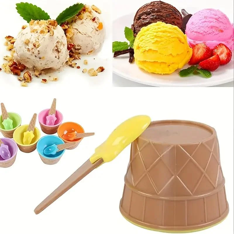 ست 3 تایی کاسه بستنی رنگ آبنباتی کارتونی با قاشق، کاسه های دسر زیبا برای مهمانی های تعطیلات تابستانی، هدیه