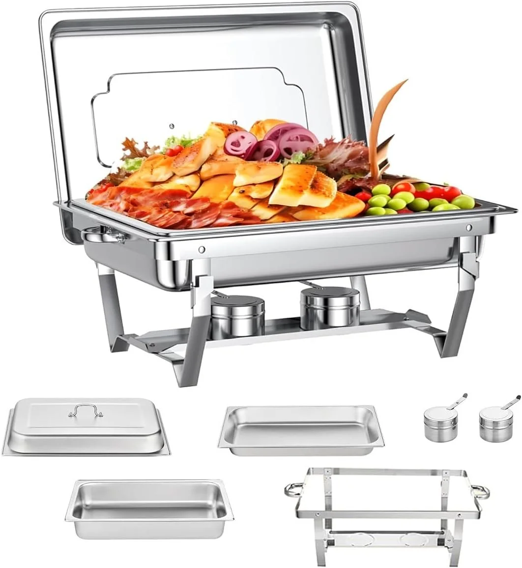 ست بوفه گرمکن غذا 11 لیتری، سینی گرم نگهدارنده غذا، گرمکن استیل غذا با درب و ظرف غذا، اجاق تاشو نگهداری غذای پخته شده برای مهمانی، رستوران، هتل و مصارف تجاری ست بوفه گرمکن غذا 11 لیتری، سینی گرم نگهدارنده غذا، گرمکن استیل غذا با درب و ظرف غذا، اجاق تاشو نگهداری غذای پخته شده برای مهمانی، رستوران، هتل و مصارف تجاری