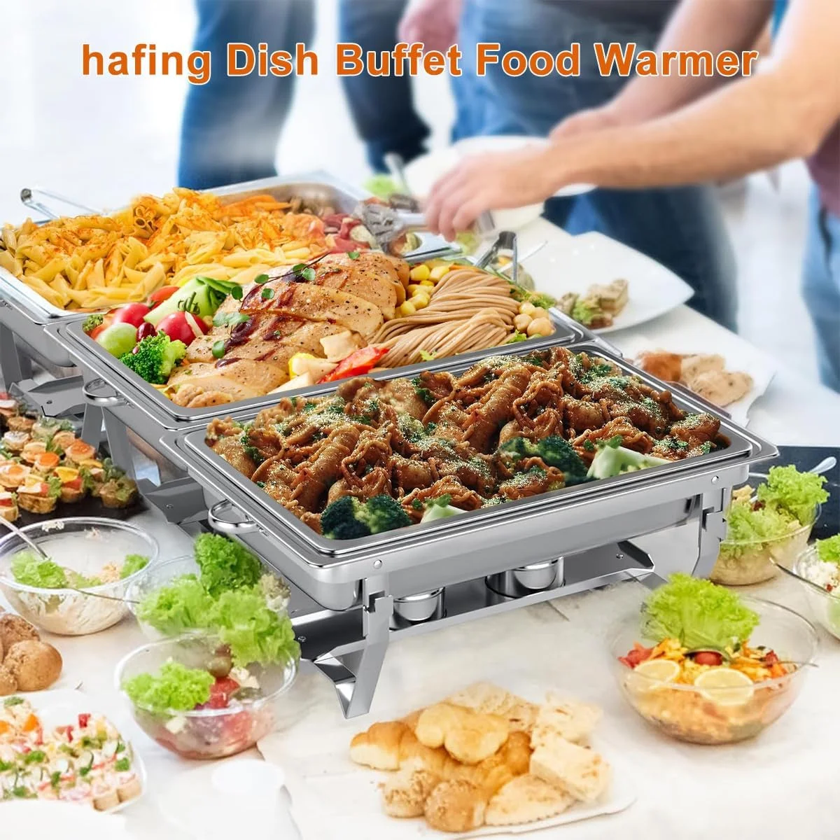 ست بوفه گرمکن غذا 11 لیتری، سینی گرم نگهدارنده غذا، گرمکن استیل غذا با درب و ظرف غذا، اجاق تاشو نگهداری غذای پخته شده برای مهمانی، رستوران، هتل و مصارف تجاری ست بوفه گرمکن غذا 11 لیتری، سینی گرم نگهدارنده غذا، گرمکن استیل غذا با درب و ظرف غذا، اجاق تاشو نگهداری غذای پخته شده برای مهمانی، رستوران، هتل و مصارف تجاری