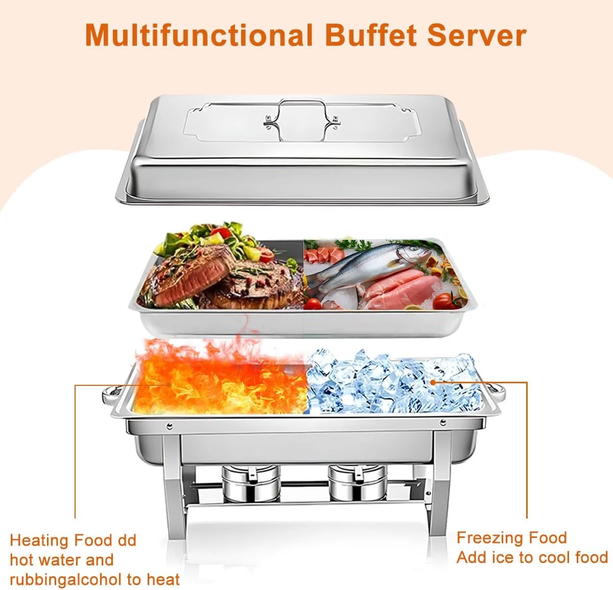 ست بوفه گرمکن غذا 11 لیتری، سینی گرم نگهدارنده غذا، گرمکن استیل غذا با درب و ظرف غذا، اجاق تاشو نگهداری غذای پخته شده برای مهمانی، رستوران، هتل و مصارف تجاری ست بوفه گرمکن غذا 11 لیتری، سینی گرم نگهدارنده غذا، گرمکن استیل غذا با درب و ظرف غذا، اجاق تاشو نگهداری غذای پخته شده برای مهمانی، رستوران، هتل و مصارف تجاری