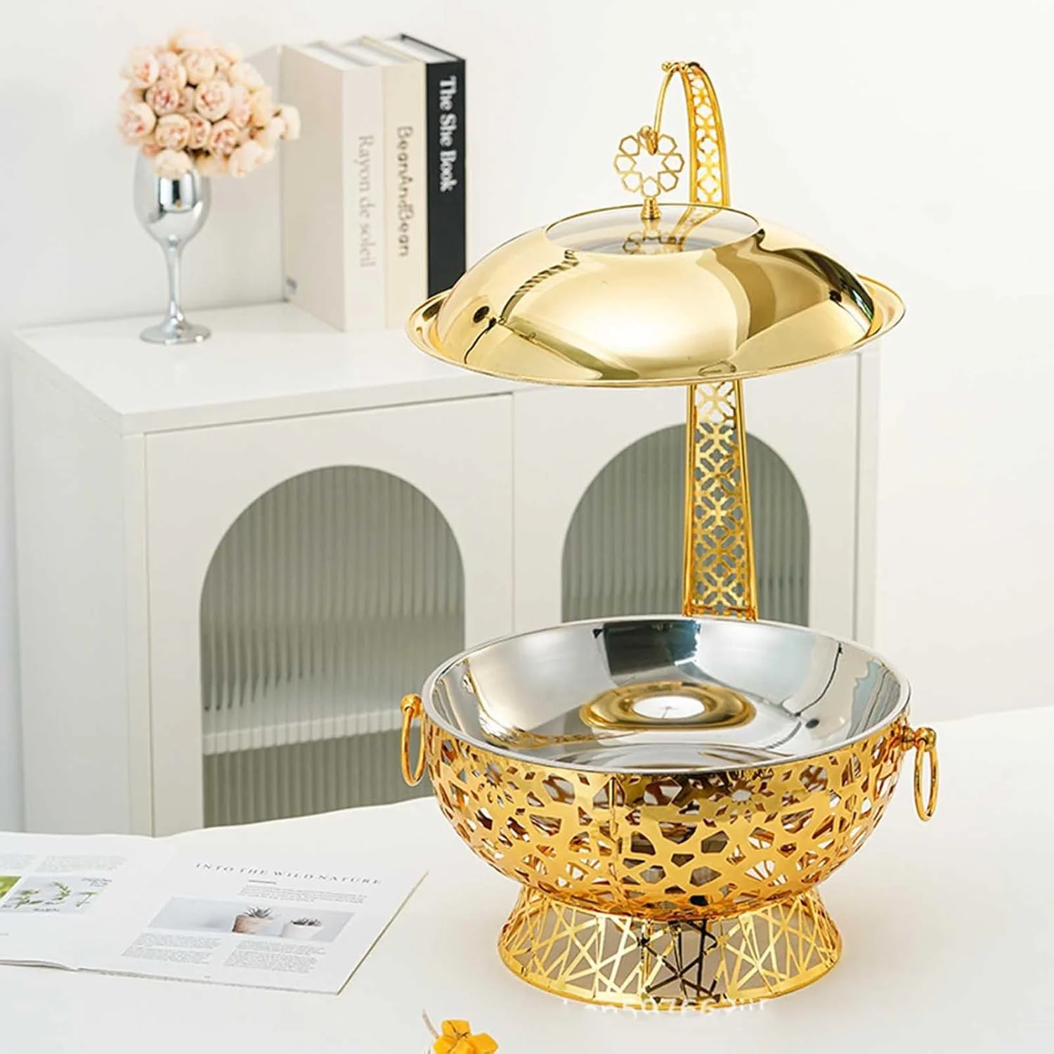 گرمکن غذای پذیرایی 4 لیتری با درب آویز، ست بوفه ظرف گرمکن گرد، ست گرمکن بوفه و ظروف گرمکن استیل ضد زنگ برای مهمانی های پذیرایی، تولد، عروسی (متالیک) گرمکن غذای پذیرایی 4 لیتری با درب آویز، ست بوفه ظرف گرمکن گرد، ست گرمکن بوفه و ظروف گرمکن استیل ضد زنگ برای مهمانی های پذیرایی، تولد، عروسی (متالیک)